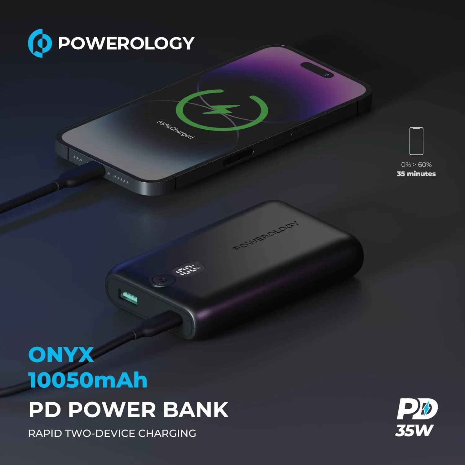 Powerology Power Bank Onyx - 10000mAh 35W PD, Black 2