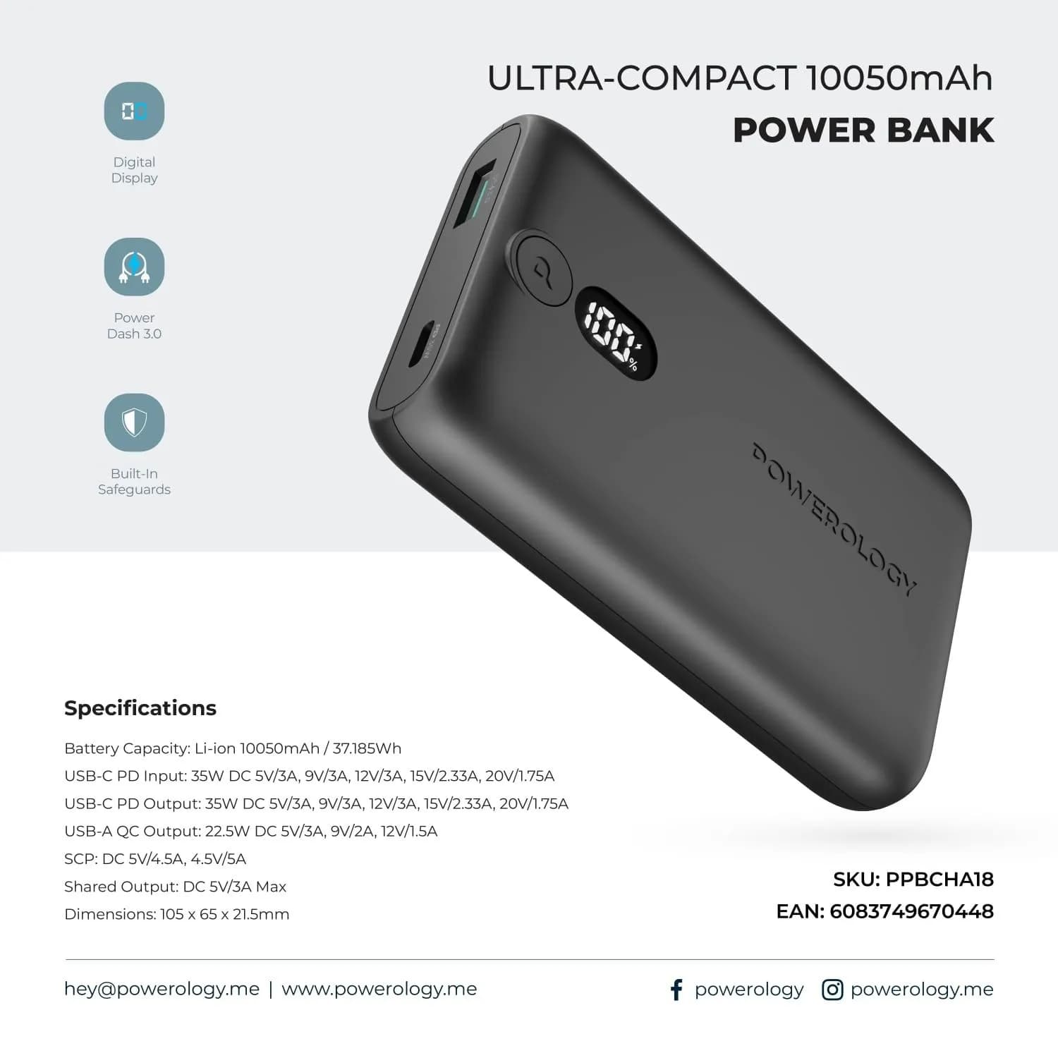 Powerology Power Bank Onyx - 10000mAh 35W PD, Black 3