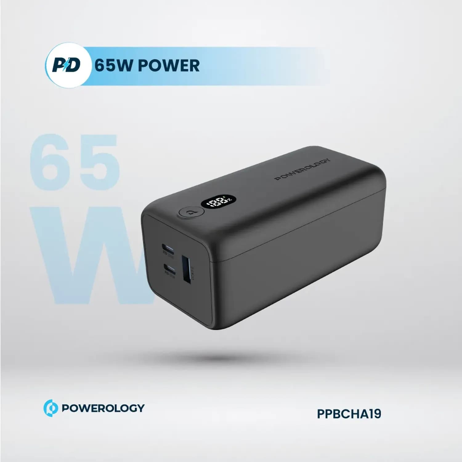 Powerology Power Bank Onyx - 20000mAh, Dual USB-C, Black 3