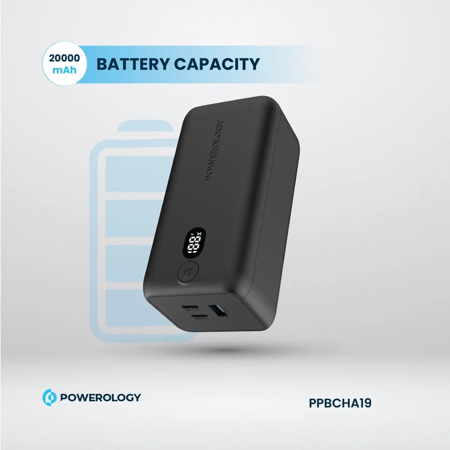 Powerology Power Bank Onyx - 20000mAh, Dual USB-C, Black 4