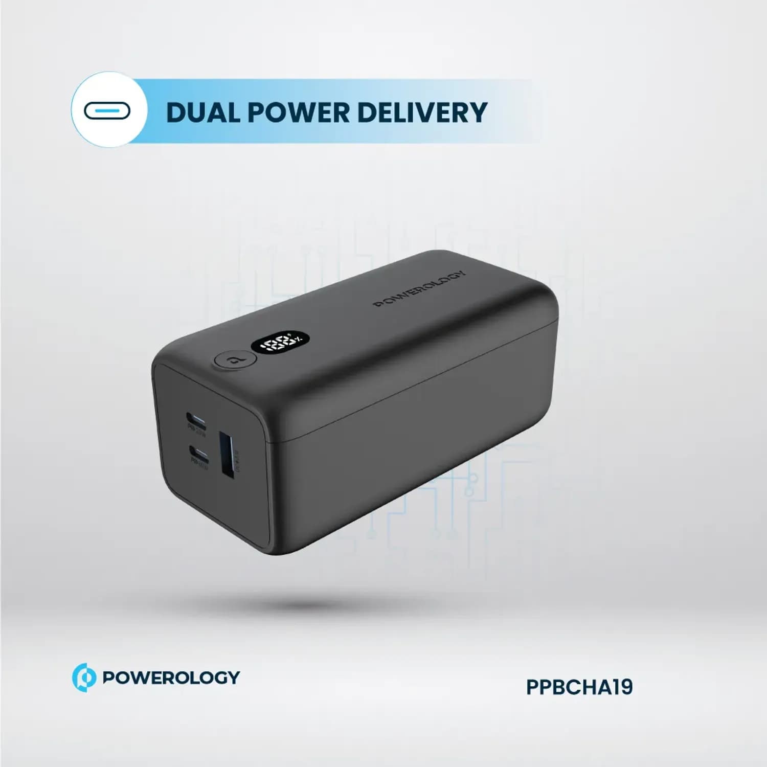 Powerology Power Bank Onyx - 20000mAh, Dual USB-C, Black 5