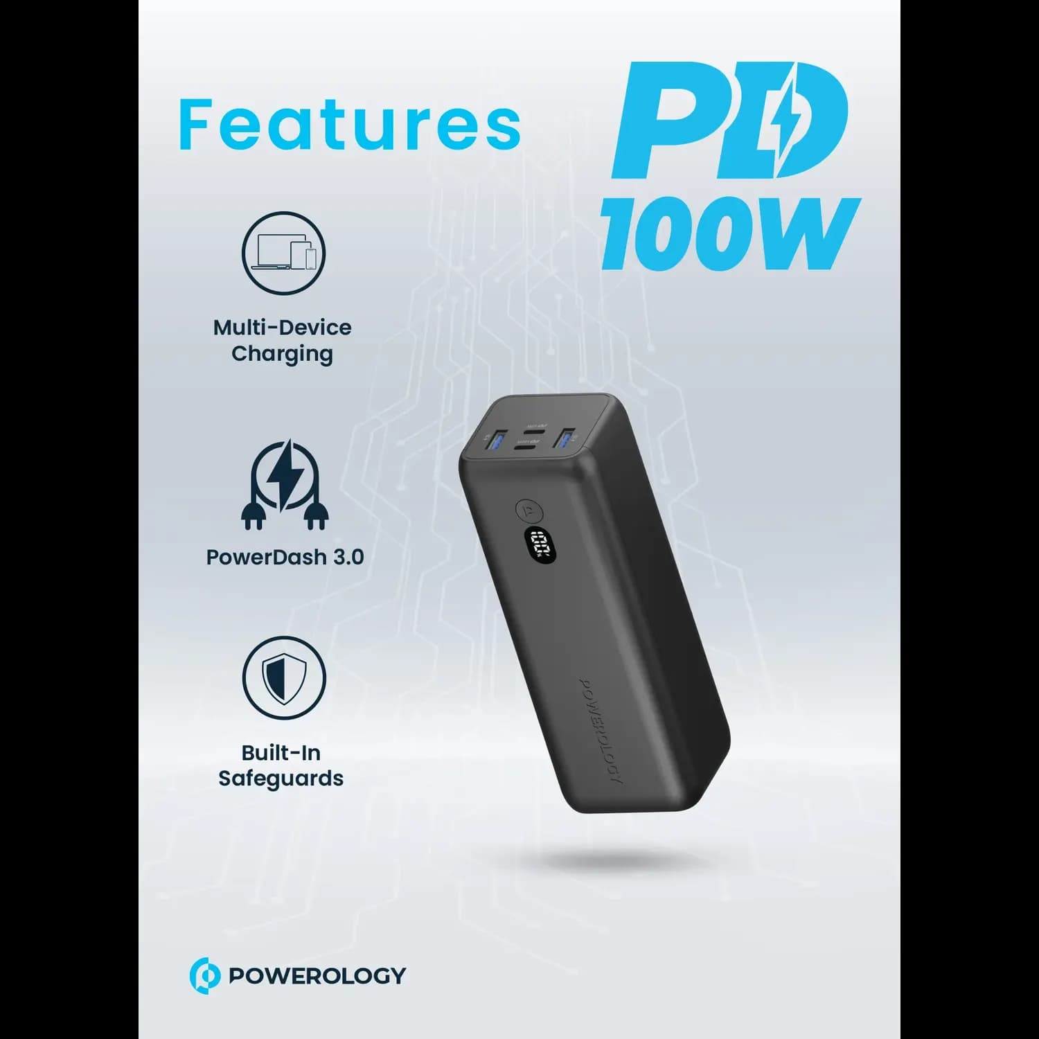 Powerology Power Bank Onyx - 30000mAh Dual USB-C, Black 3