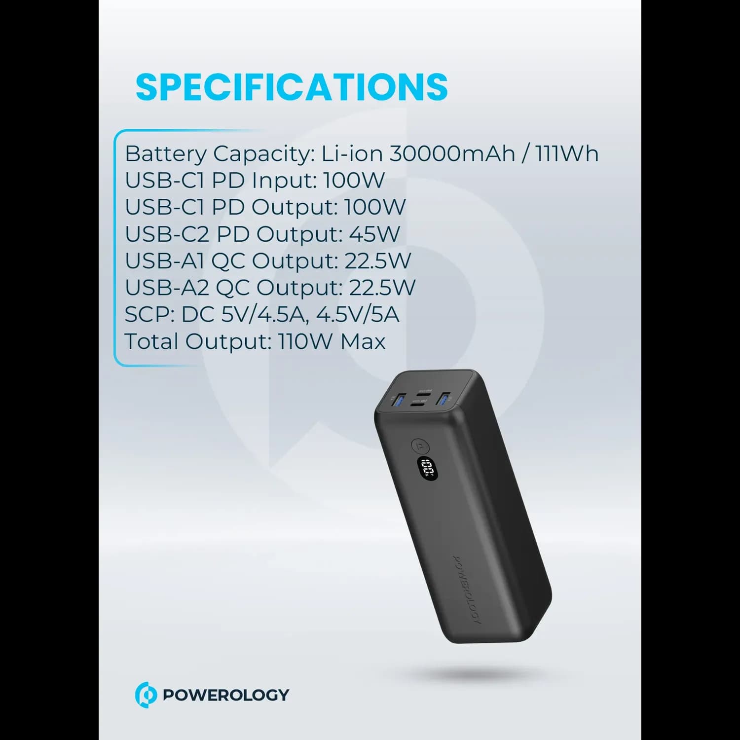 Powerology Power Bank Onyx - 30000mAh Dual USB-C, Black 4