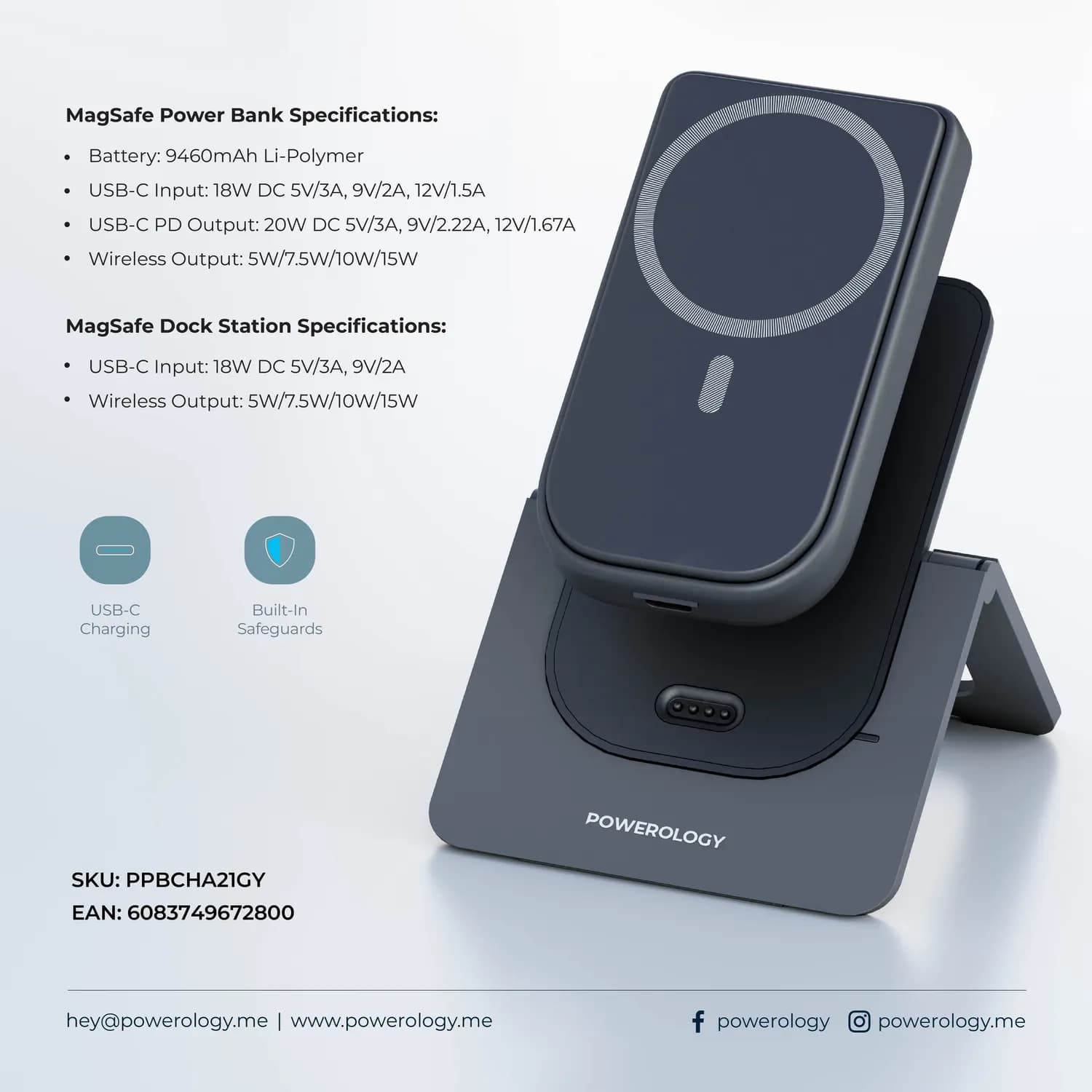 Powerology Power Bank 10000mAh - MagSafe Combo, Grey 3