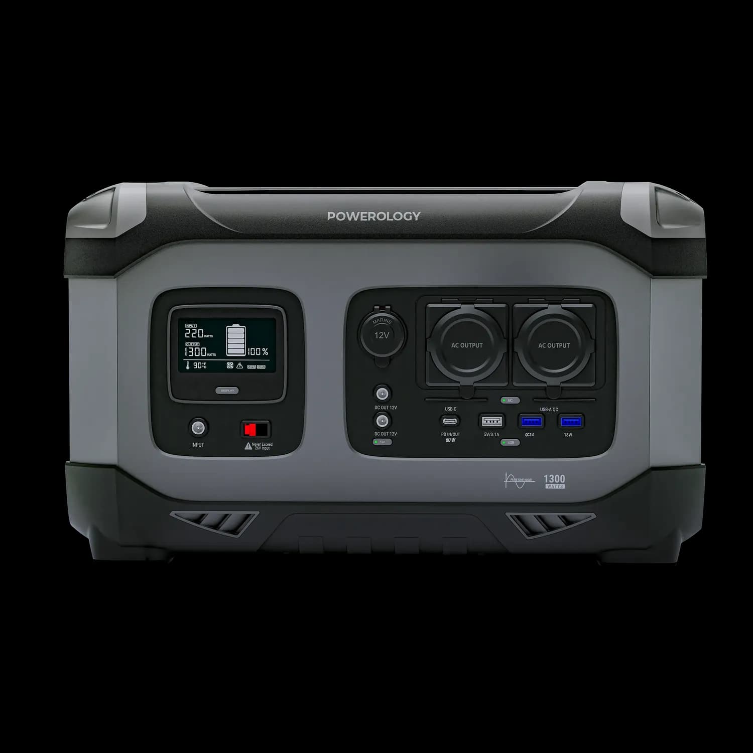 Powerology Portable Power Generator - 1300W, Black 2