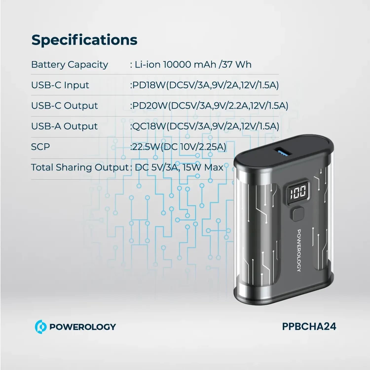 Powerology Power Bank Crystalline Series 10000mAh - PD20W, Black 5