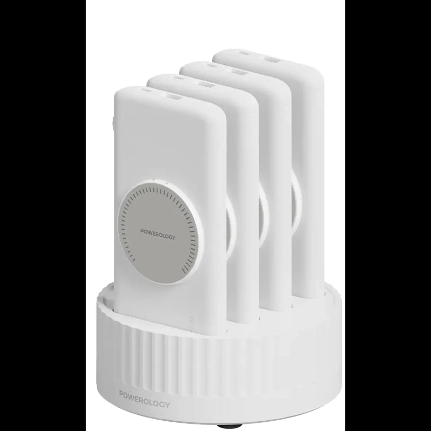 Powerology 4-in-1 Charging Station + 4×10000mAh Power Banks, PD20W, - White — Black 2