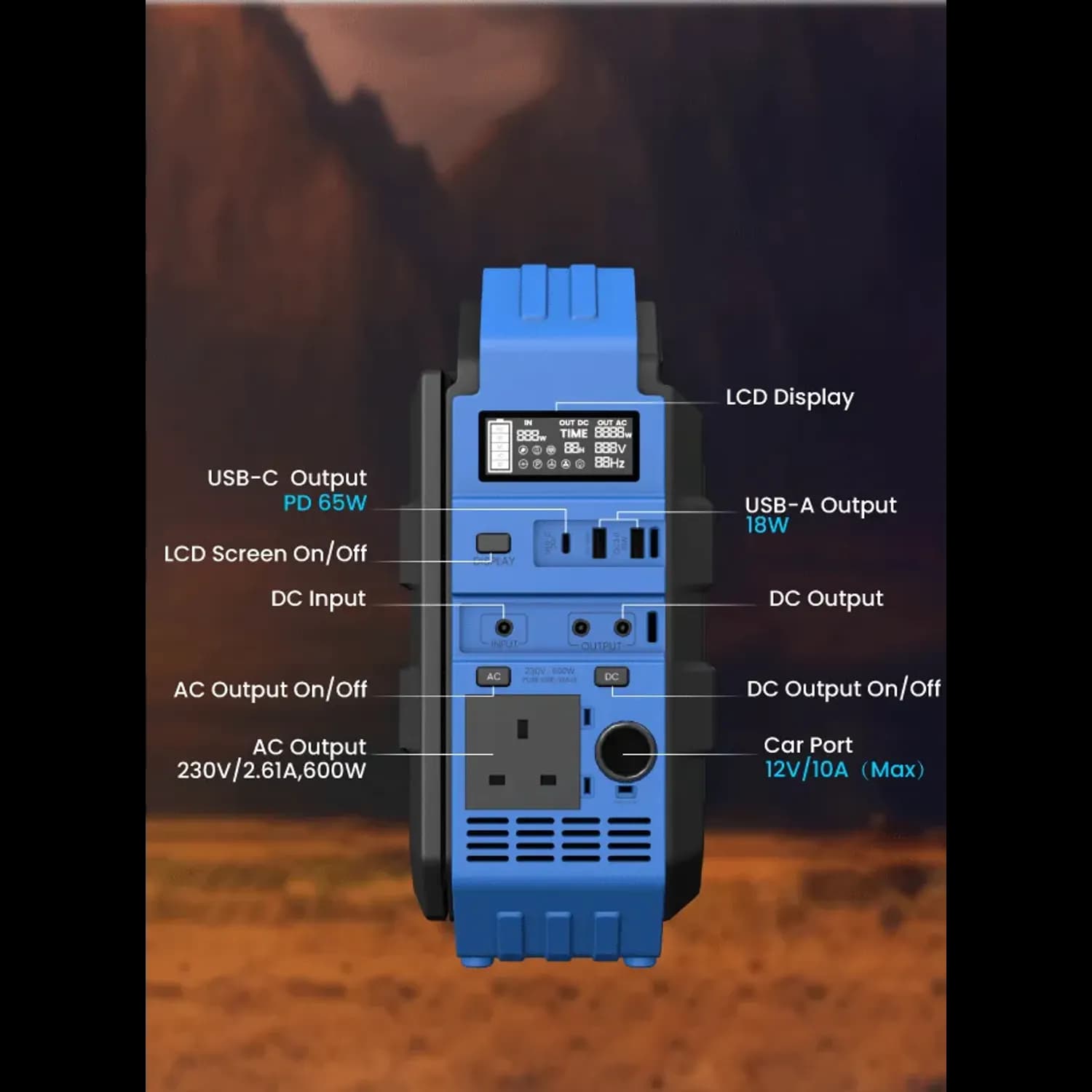 Powerology Portable Generator - 600W, 192000mAh, Blue 3