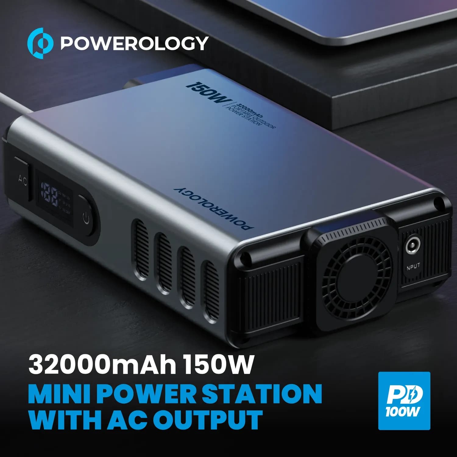 Powerology Mini Power Station - 32000mAh 150W AC Output, Grey 2
