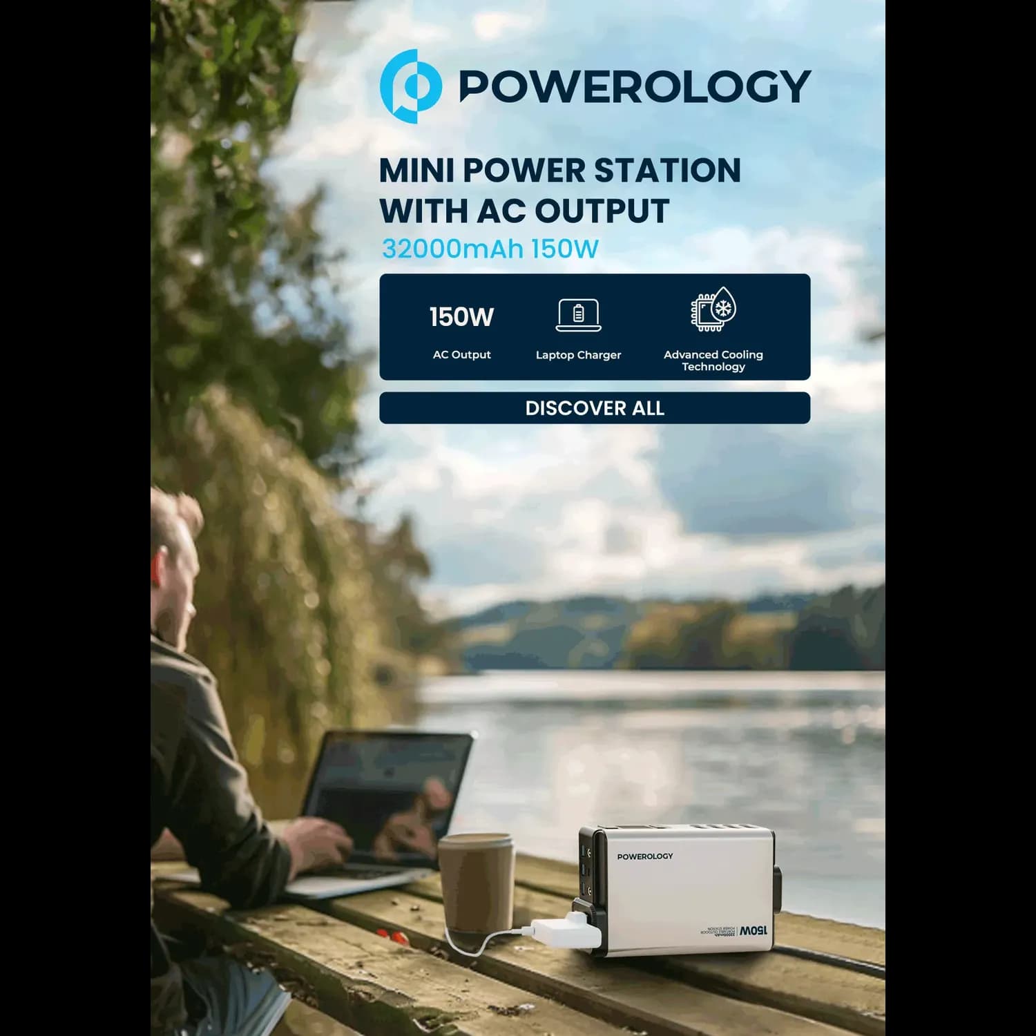 Powerology Mini Power Station - 32000mAh 150W AC Output, Grey 3