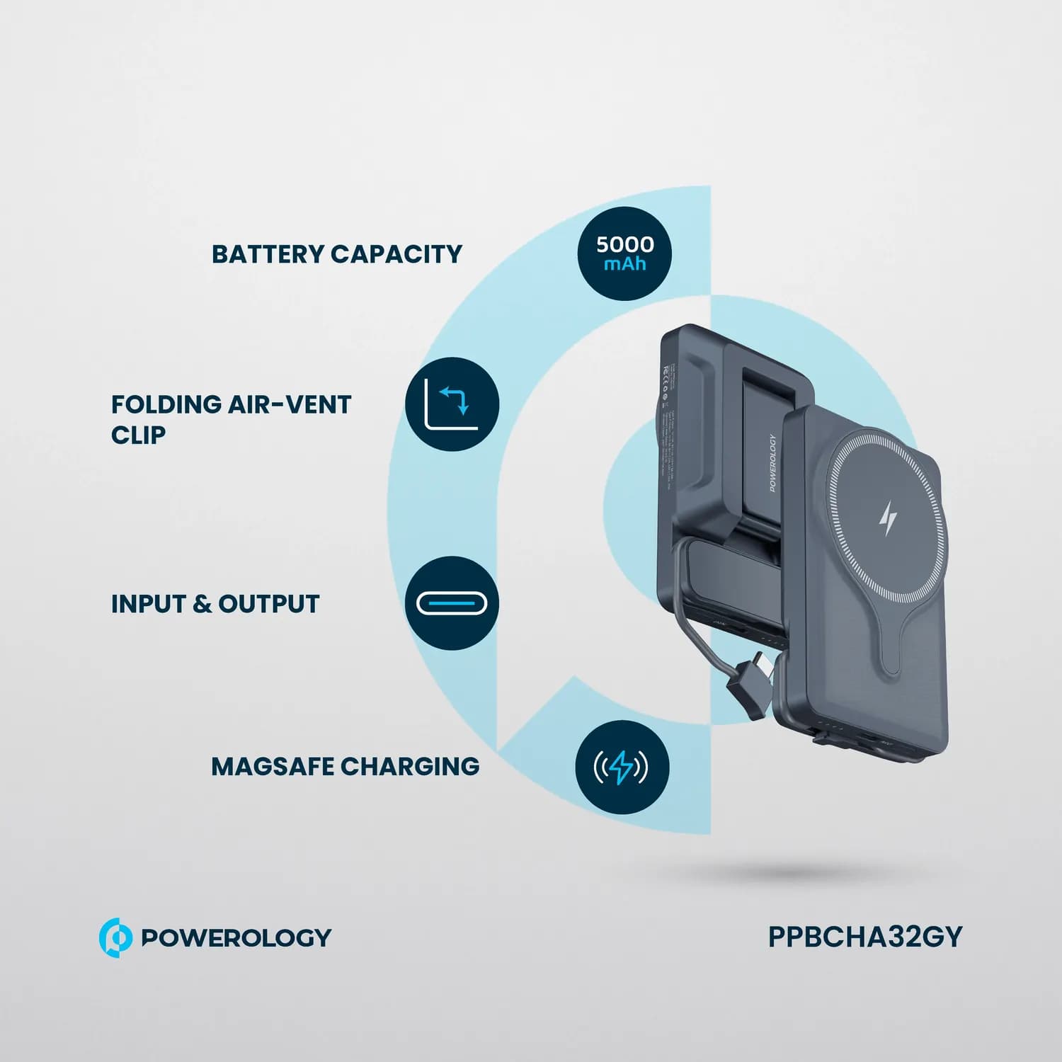 Powerology Power Bank 5000mAh - 15W Magsafe, Gray — Gray 2