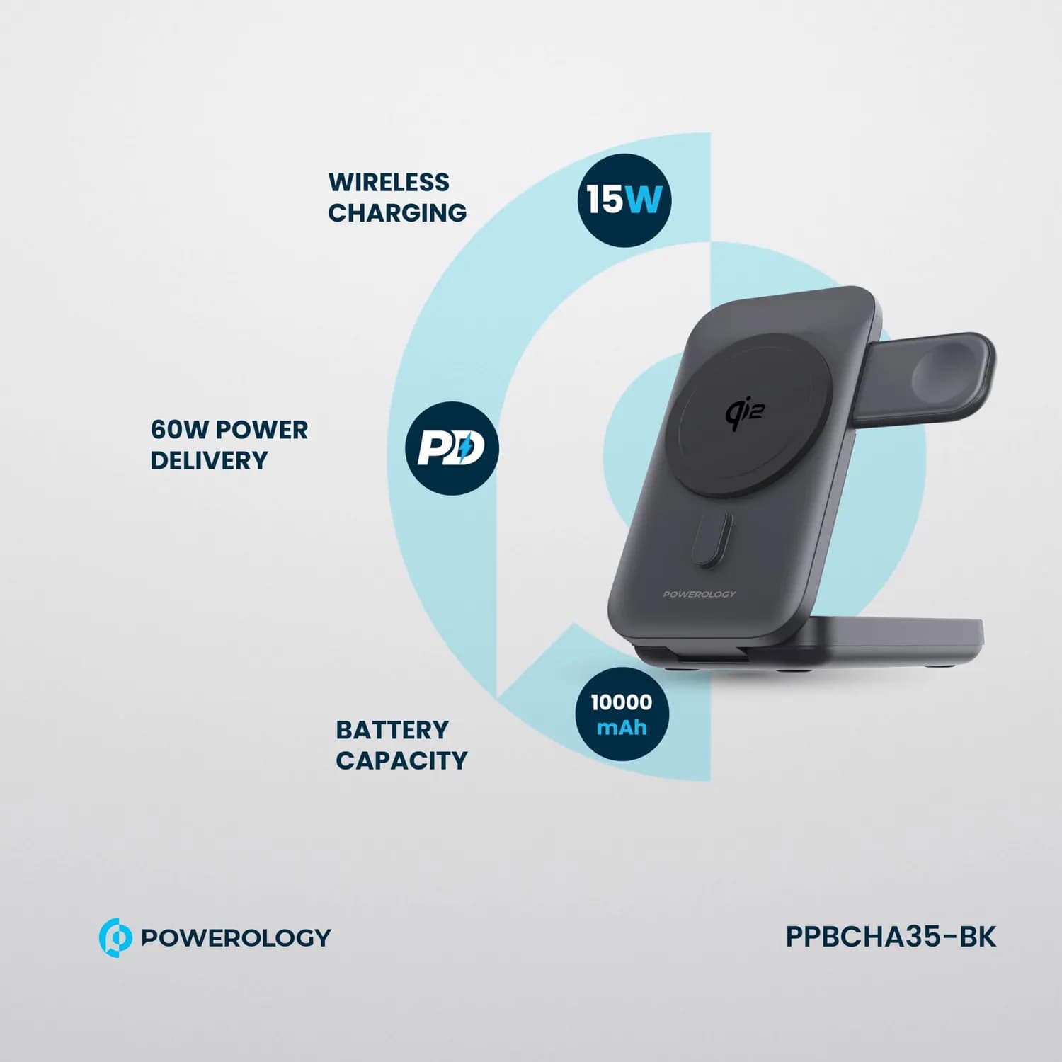 Powerology Power Bank PPBCHA35-BK - 10,000mAh MagSafe Wireless, Black 4