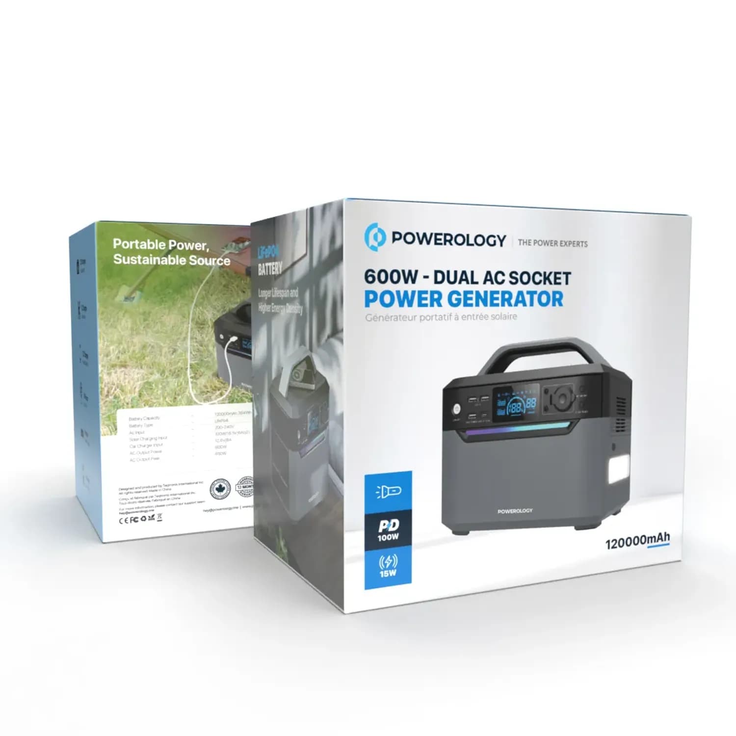 Powerology Portable Power Generator - 600W Dual AC, Black 3