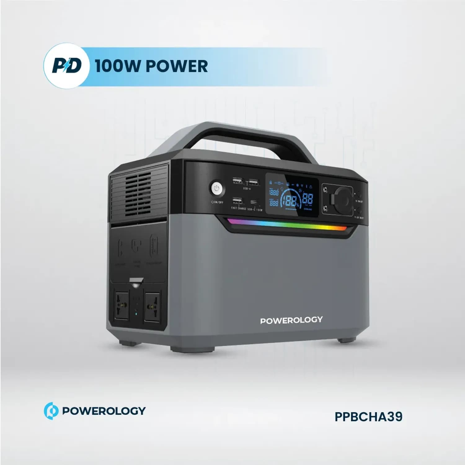 Powerology Portable Power Generator - 600W Dual AC, Black 4