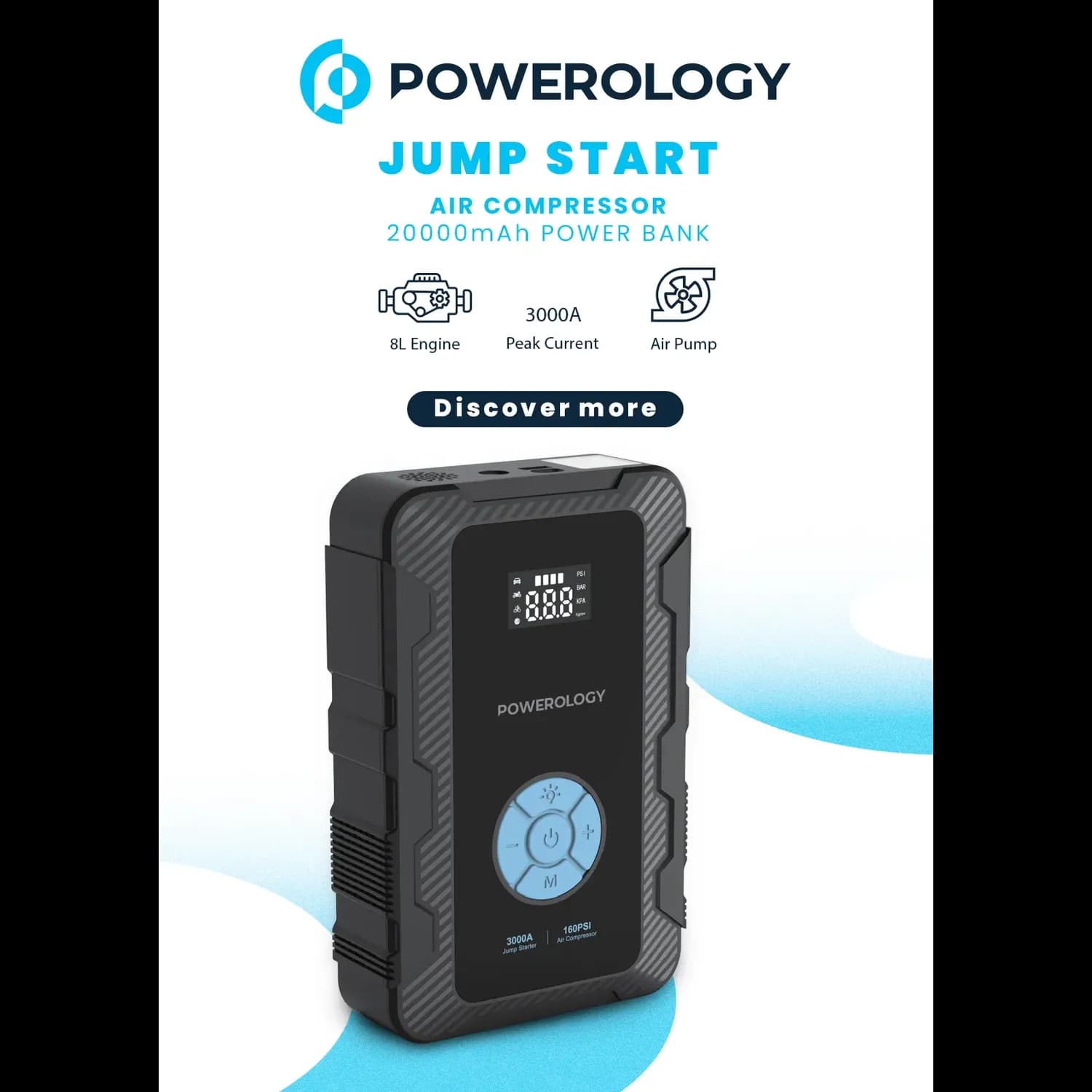 Powerology Power Bank - 20000mAh Jump Starter & Air Compressor, Black 5