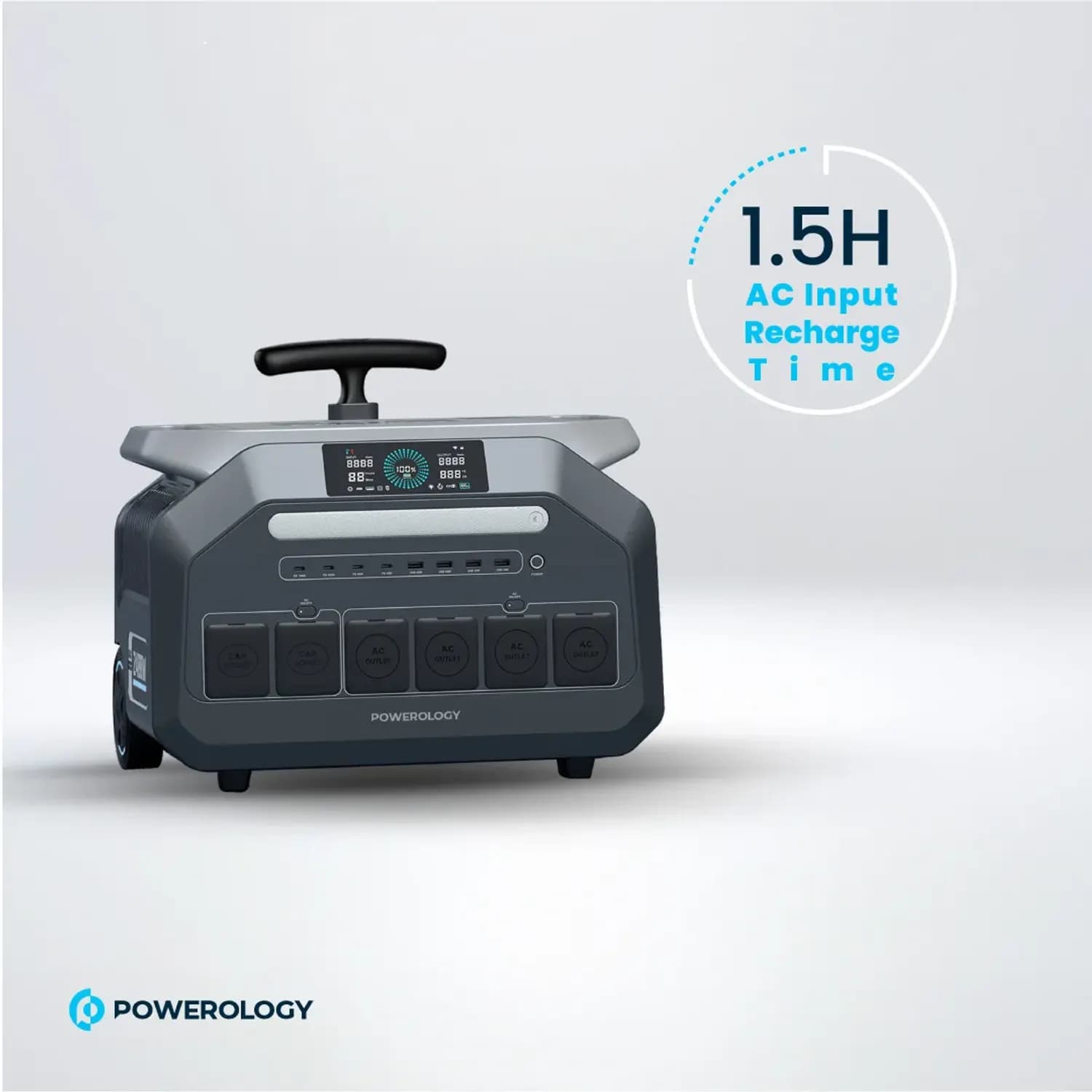 Powerology Portable Generator - Solar Input, 1920Wh, Black 2