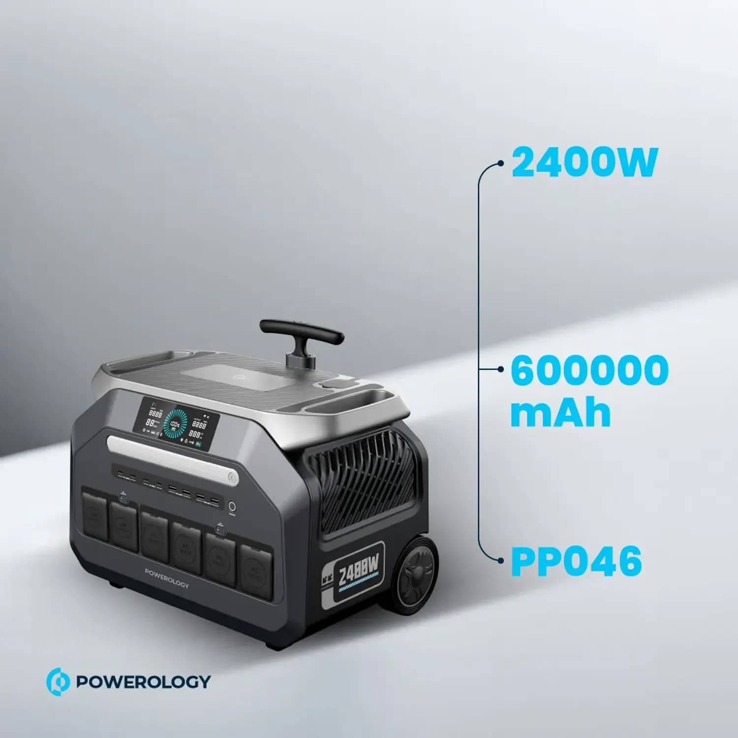 Powerology Portable Generator - Solar Input, 1920Wh, Black 3