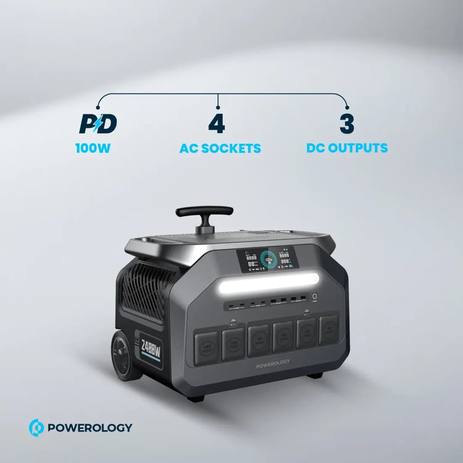 Powerology Portable Generator - Solar Input, 1920Wh, Black 4