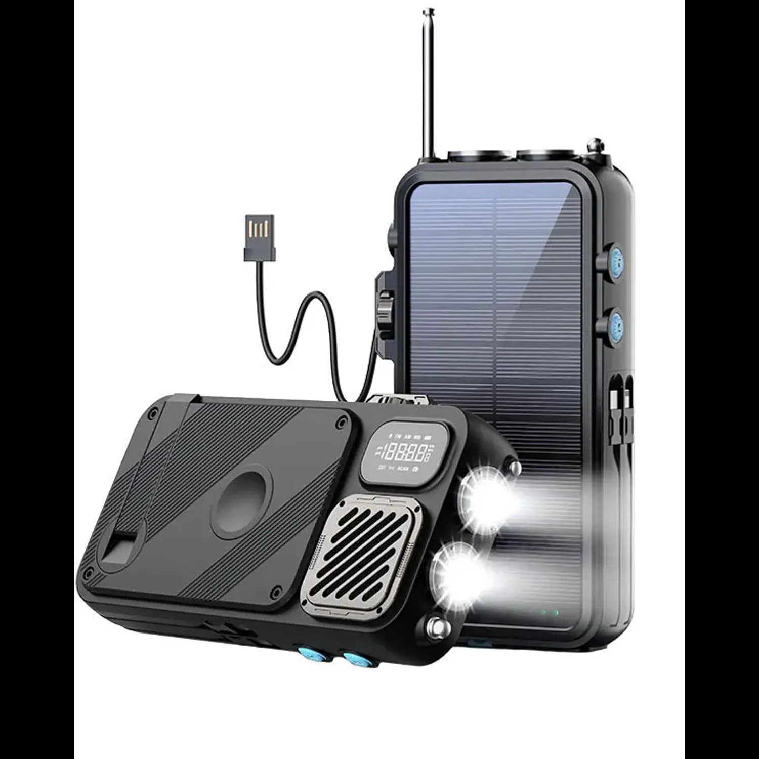 Powerology Solar Power Bank 16000mAh - FM Radio, Speaker, Light, Black 1 Powerology Solar Power Bank 16000mAh - FM Radio, Speaker, Light, Black 1