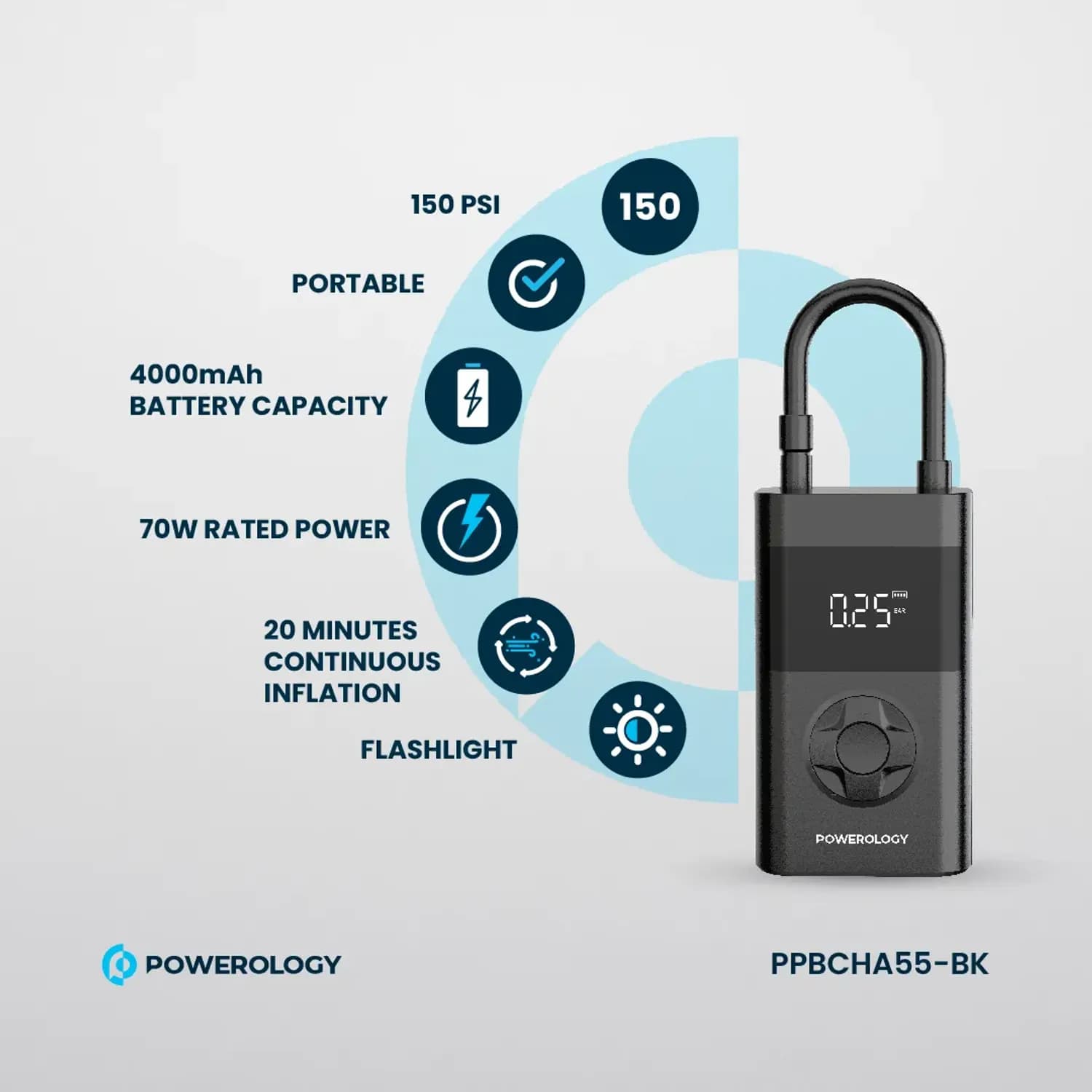 Powerology Air Compressor Power Bank - 4000mAh, Black 5