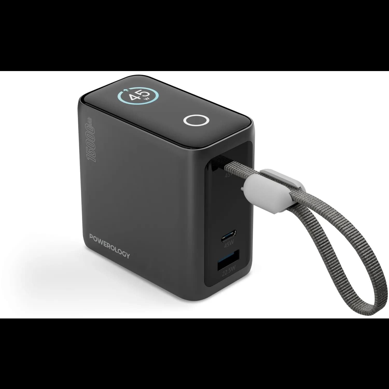 Powerology Power Bank - 15000mAh PD 45W QC 22.5W, Grey — Black 1 Powerology Power Bank - 15000mAh PD 45W QC 22.5W, Grey — Black 1