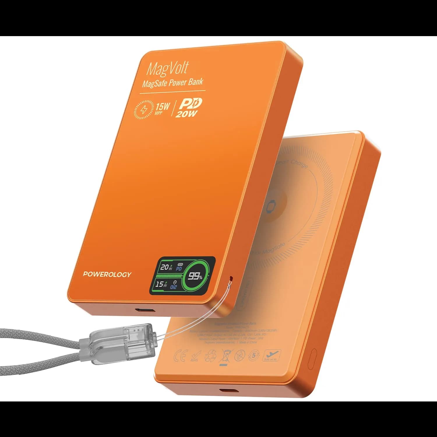 Powerology Power Bank MagVolt - 5000mAh, MagSafe, Black — Orange 1 Powerology Power Bank MagVolt - 5000mAh, MagSafe, Black — Orange 1