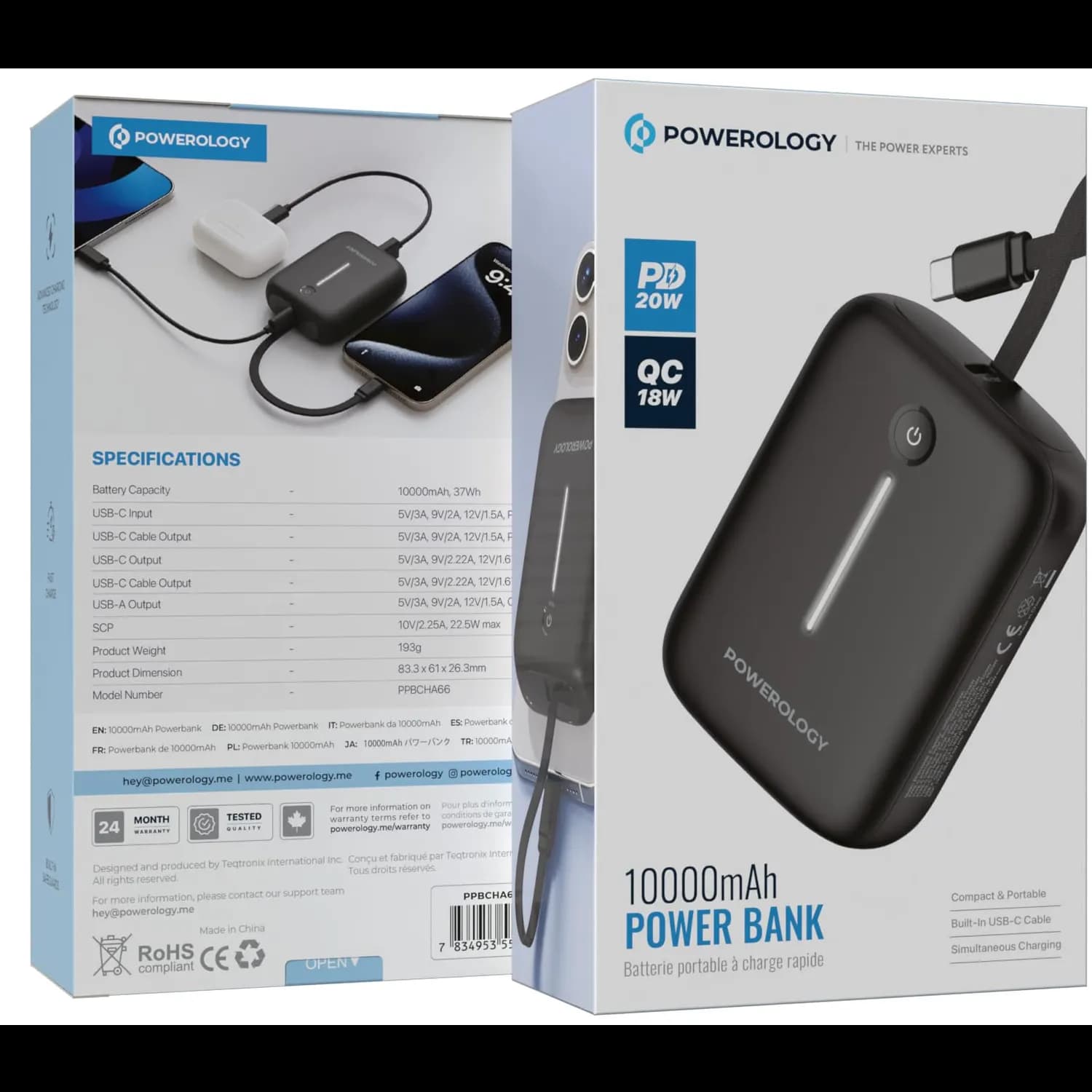 Powerology Power Bank PPBCHA66-BK - 10000mAh 20W PD, Black 3