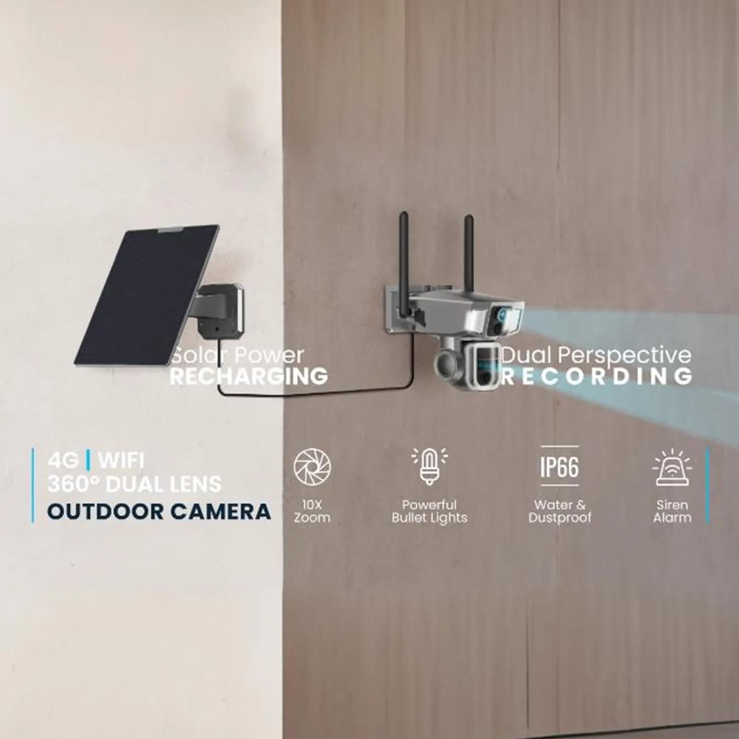 Powerology Security Camera - 4G/WiFi, 360° Dual Lens, Solar, Black 2