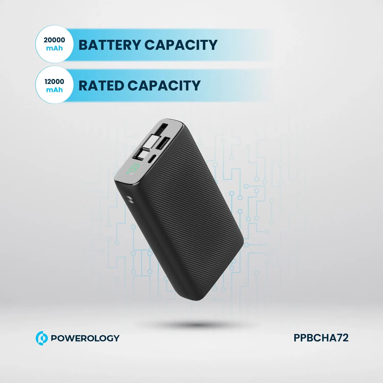 Powerology Power Bank - 20000mAh Retractable Cable, Black 4