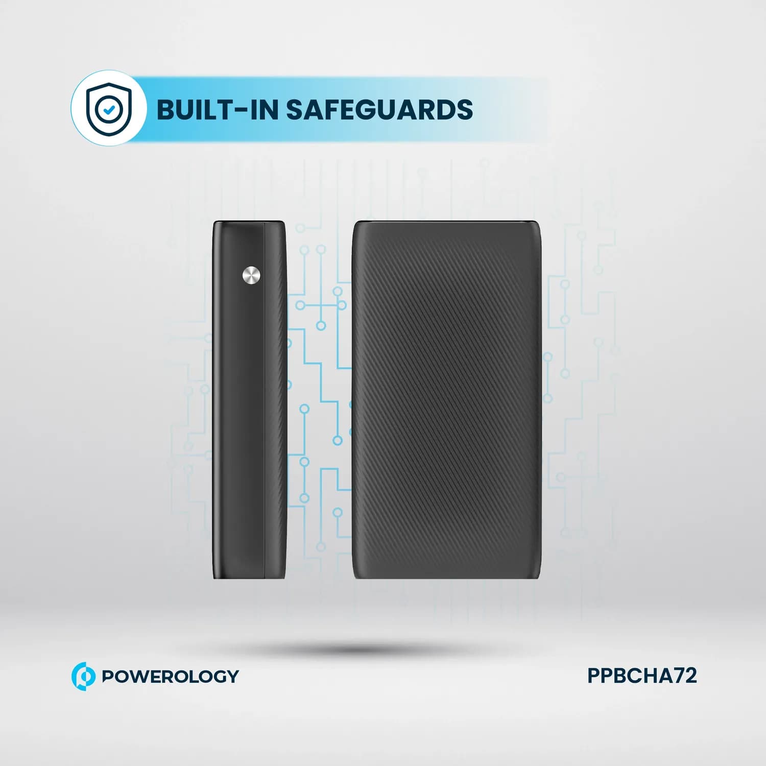 Powerology Power Bank - 20000mAh Retractable Cable, Black 5