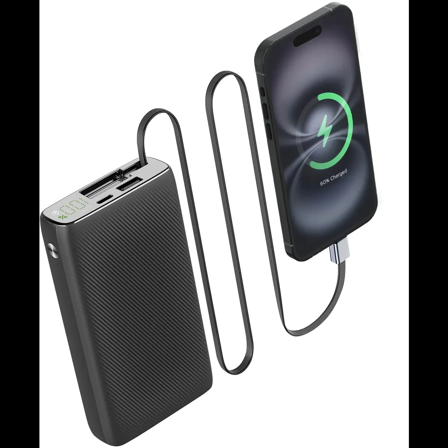 Powerology Power Bank - 20000mAh Retractable Cable, Black 1 Powerology Power Bank - 20000mAh Retractable Cable, Black 1