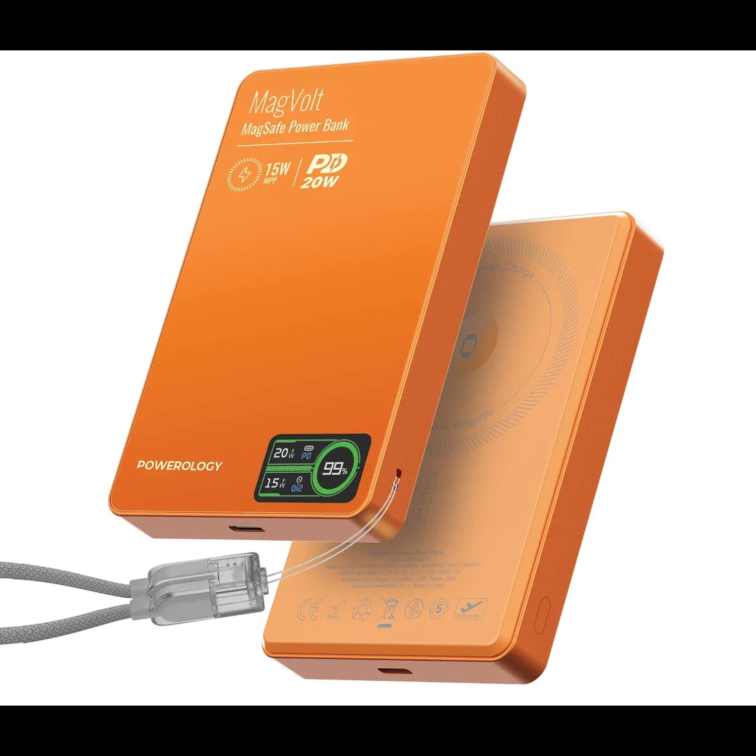 Powerology MagVolt Power Bank , 10000mAh Capacity, 15W Wireless MagSafe Charging - Black — Orange 1 Powerology MagVolt Power Bank , 10000mAh Capacity, 15W Wireless MagSafe Charging - Black — Orange 1
