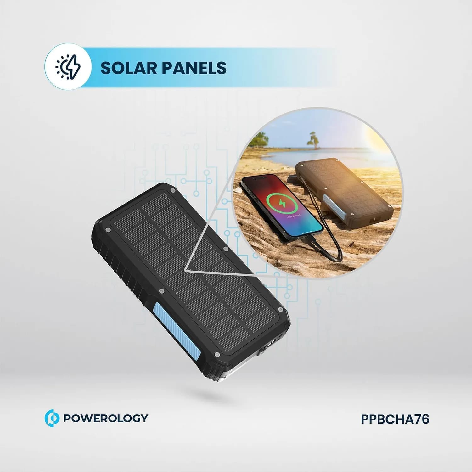 Powerology Solar Power Bank 20000mAh , IP54 Water Resistant - Black 3