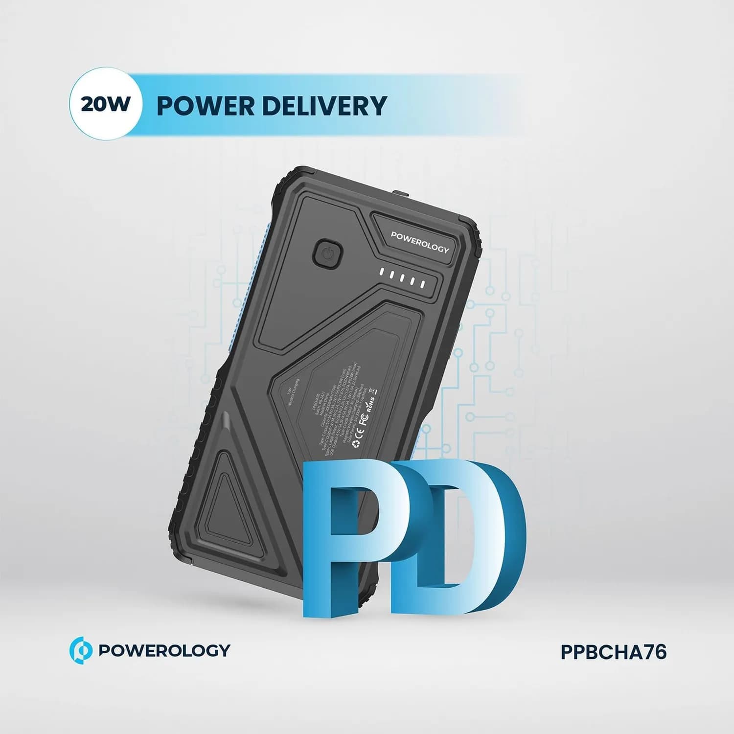 Powerology Solar Power Bank 20000mAh , IP54 Water Resistant - Black 5