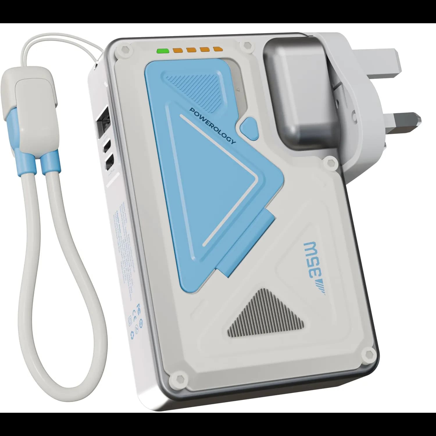 Powerology Multiplug Wall Charger - 10000mAh, MagSafe Wireless, White — Black 2