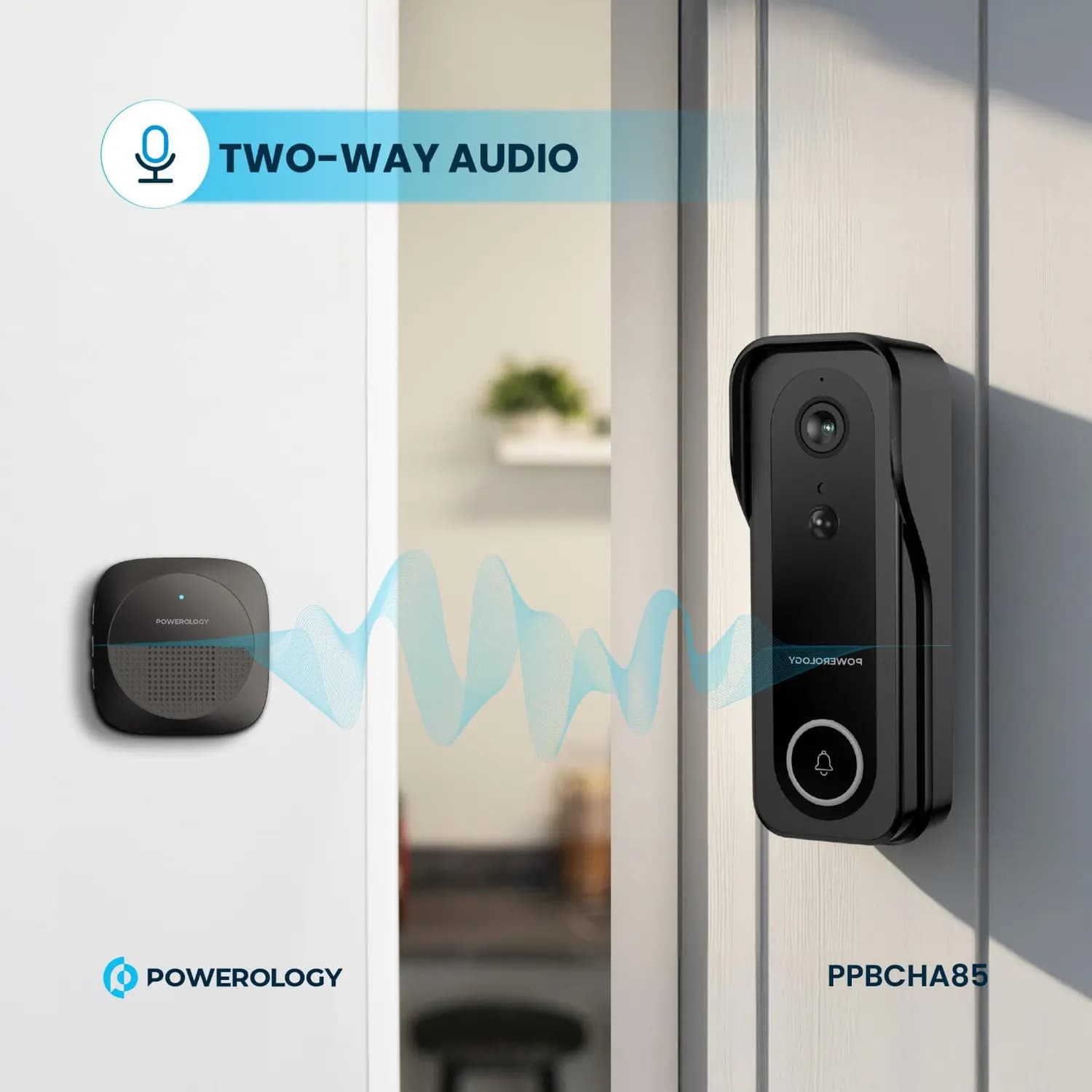 Powerology Smart Camera Doorbell IP65 3MP 265GB - Infrared, 5200mAh, Black 3