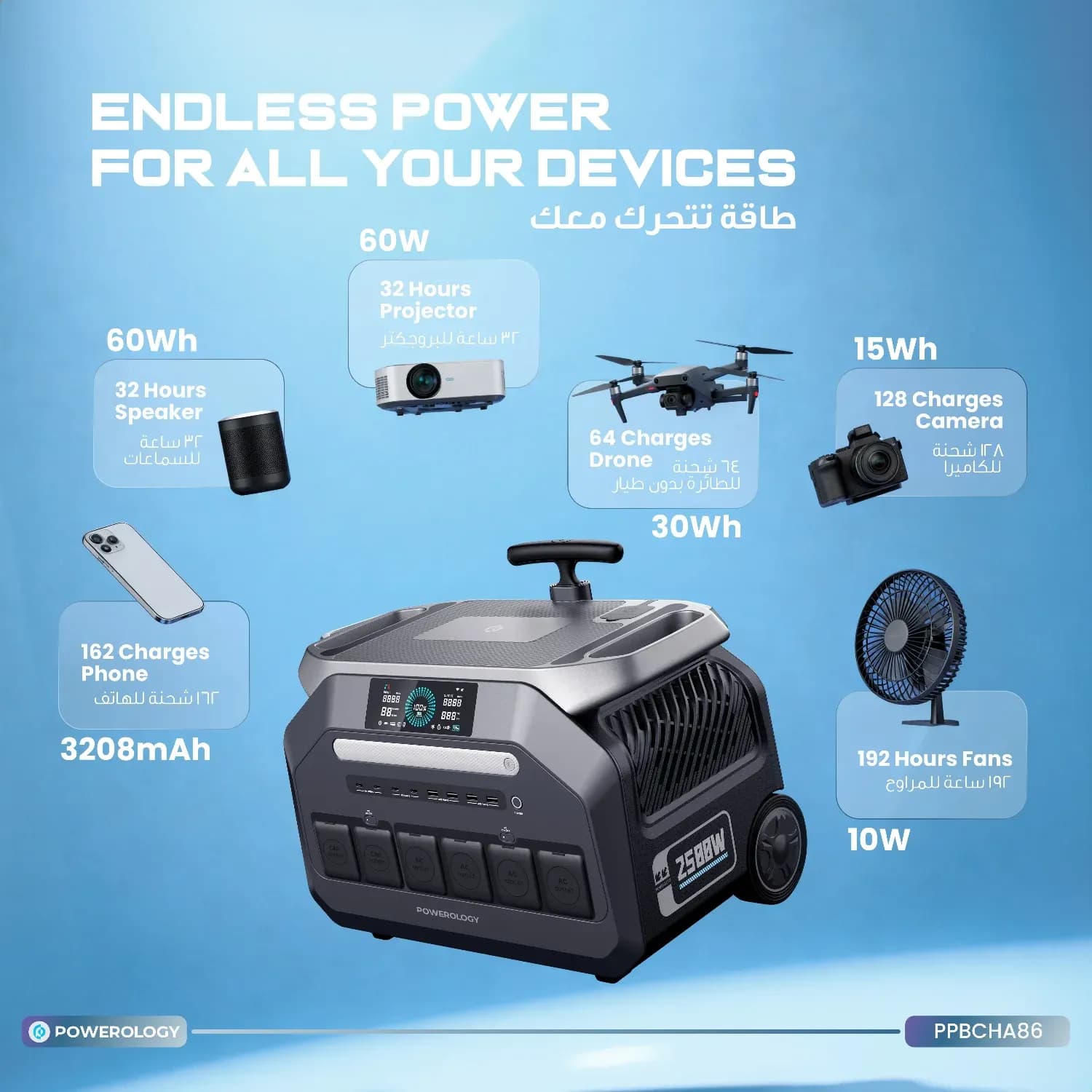 Powerology Portable Generator - 640000mAh 2500W, Black 5