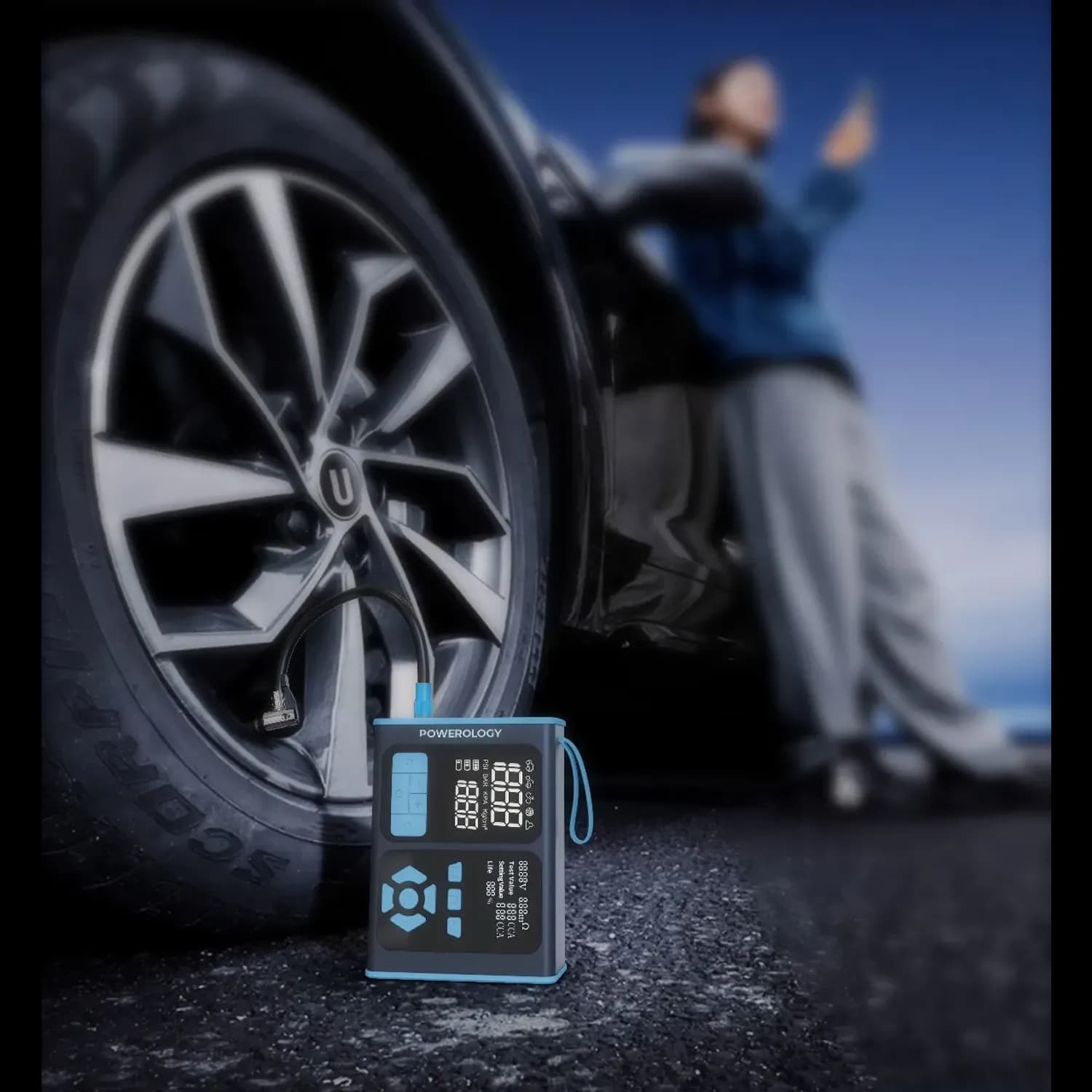 Powerology Jump Starter - Air Inflator & OBD II, Black/Blue 2