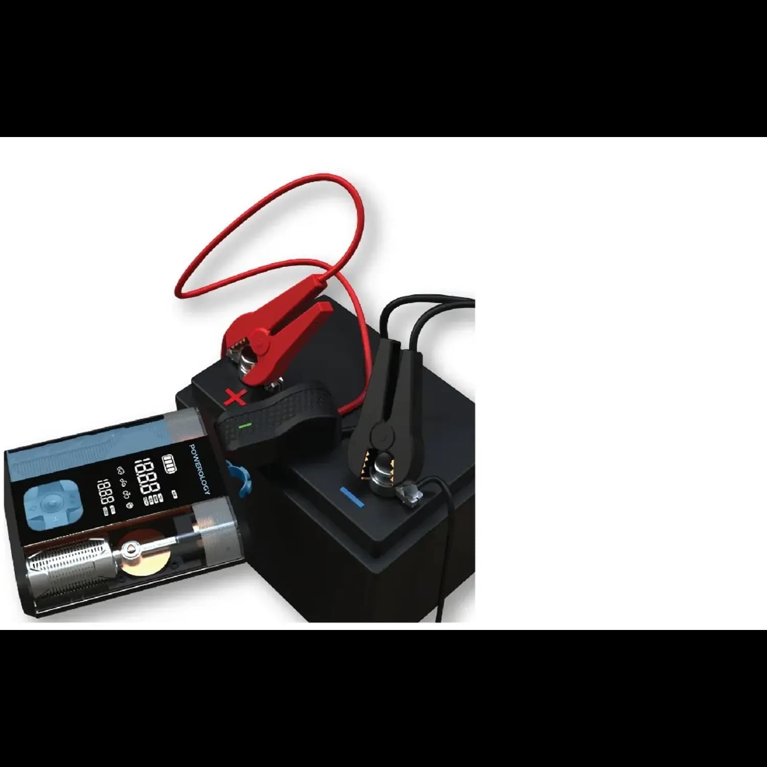 Powerology Jump Starter & Tire Inflator - 3-in-1, Black/Blue 2