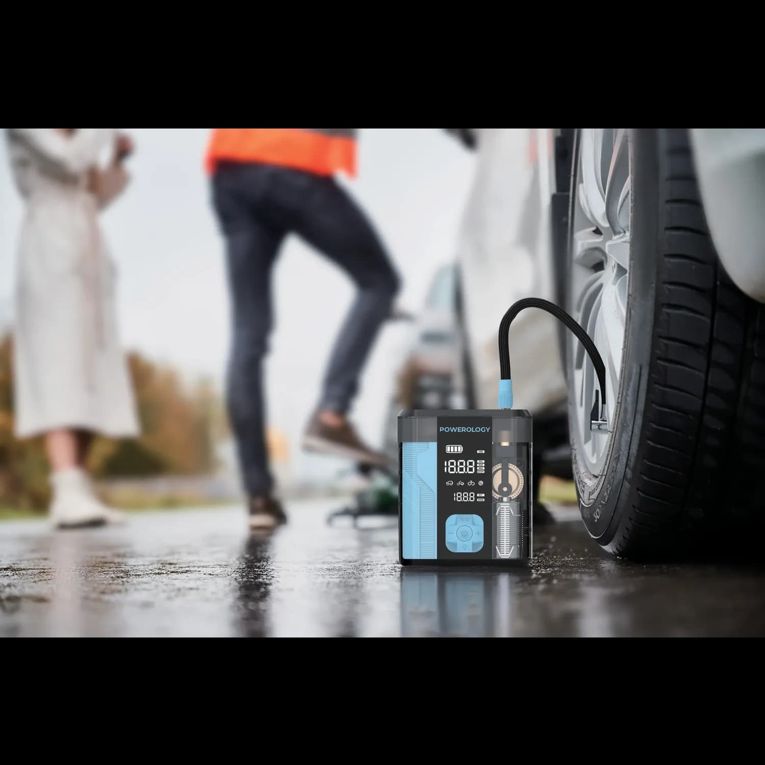 Powerology Jump Starter & Tire Inflator - 3-in-1, Black/Blue 4