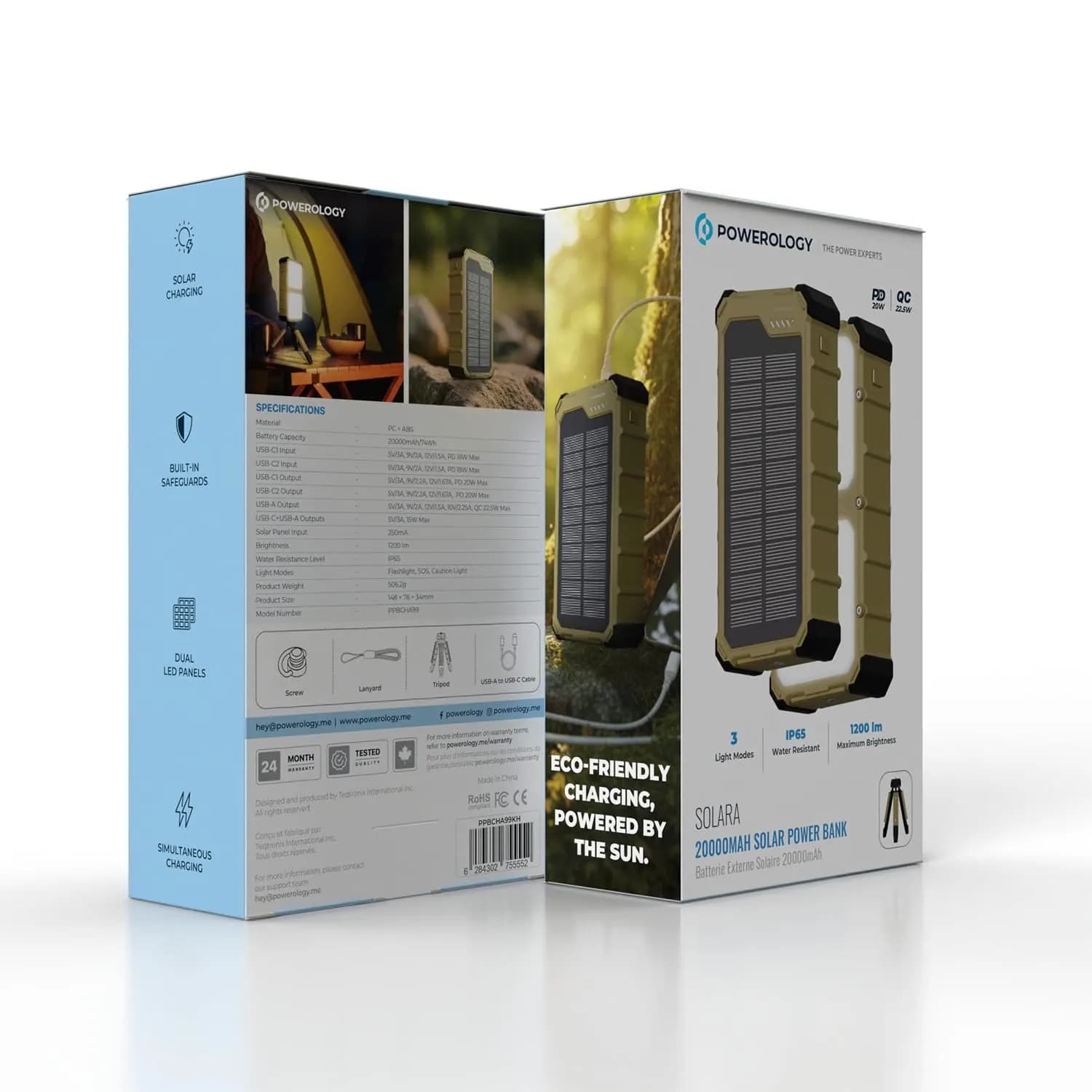 Powerology Solar Power Bank SOLARA - 20000mAh, Solar, Khaki 5