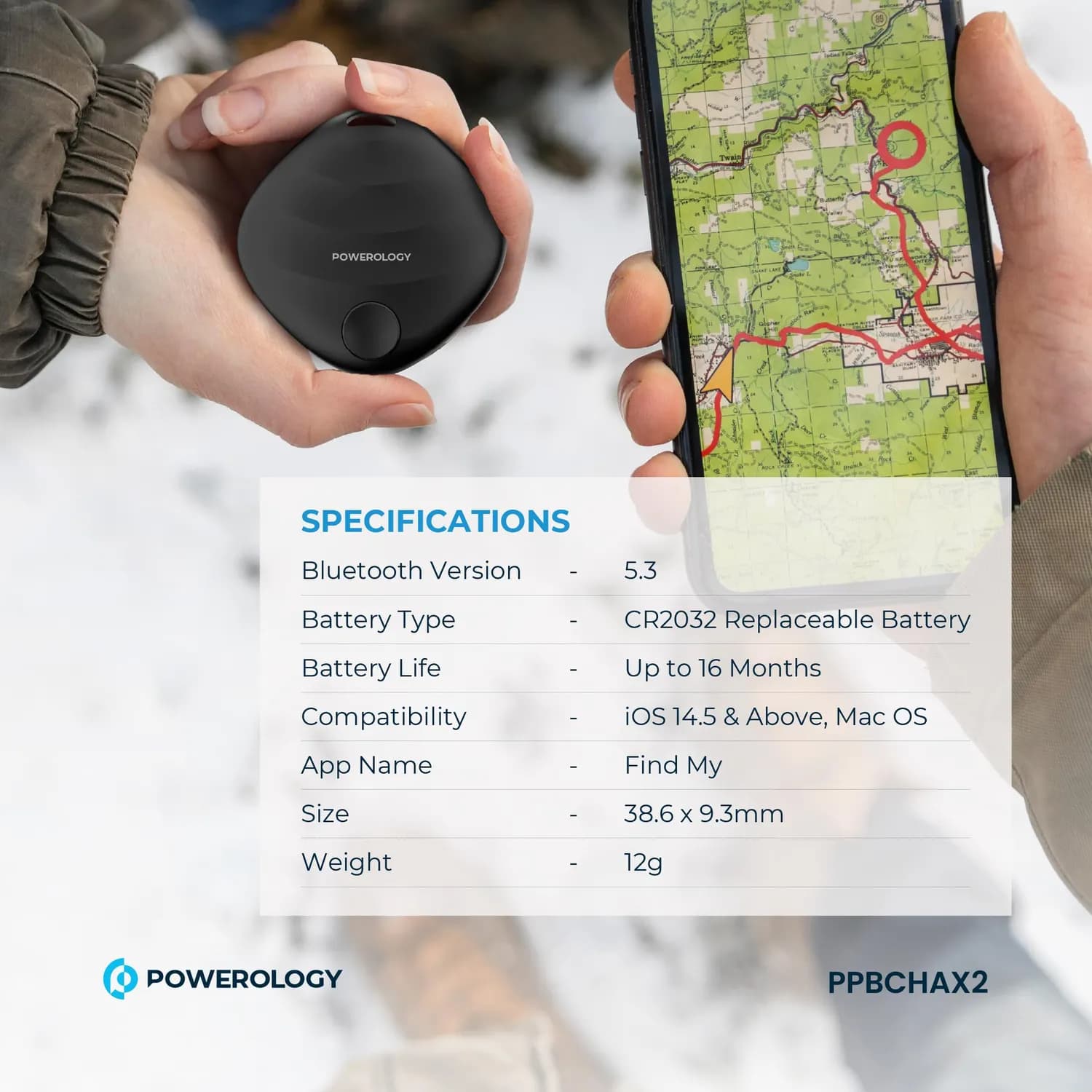 Powerology Smart Tag - Bluetooth 5.3, Replaceable Battery 2