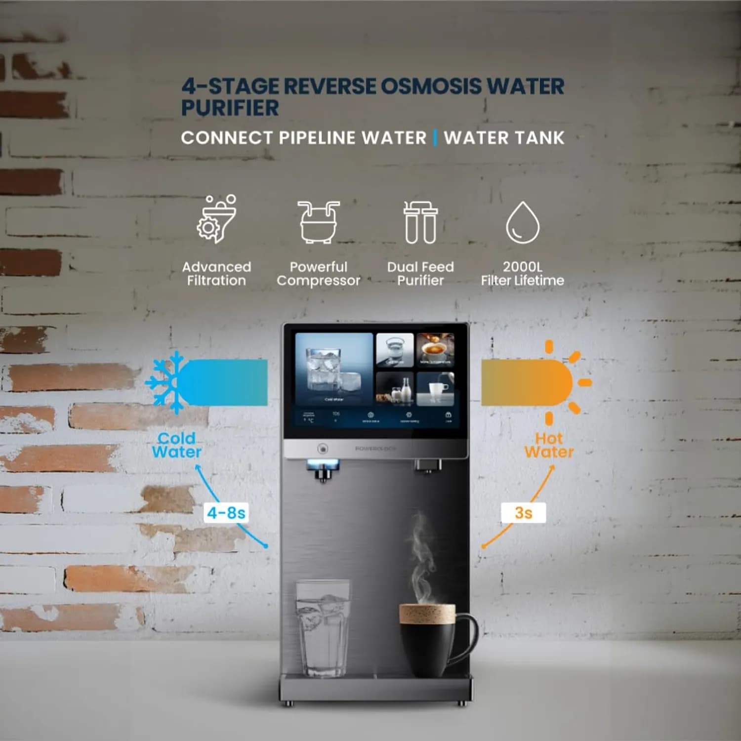 Powerology Water Purifier & Dispenser - 4-in-1, Black 3