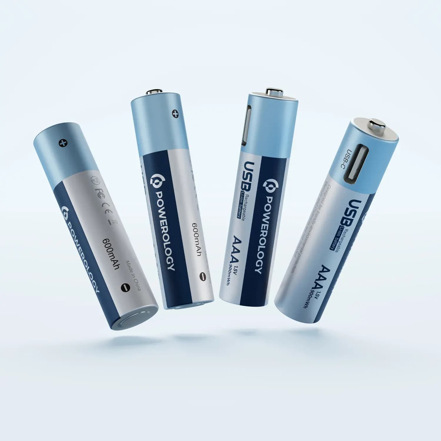 Powerology USB-C Rechargeable Lithium-Ion AAA Battery - 4 Pack, White 3