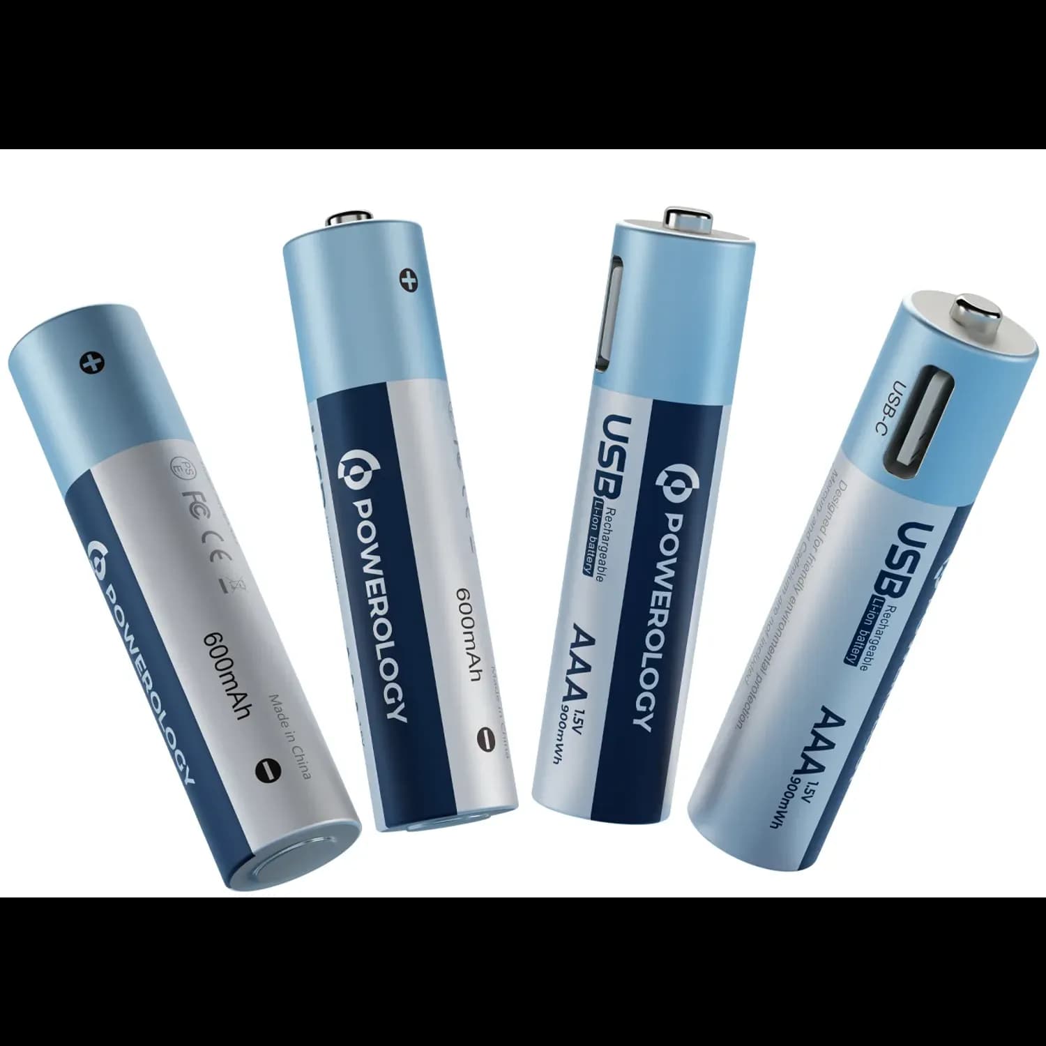 Powerology USB-C Rechargeable Lithium-Ion AAA Battery - 4 Pack, White 1 Powerology USB-C Rechargeable Lithium-Ion AAA Battery - 4 Pack, White 1