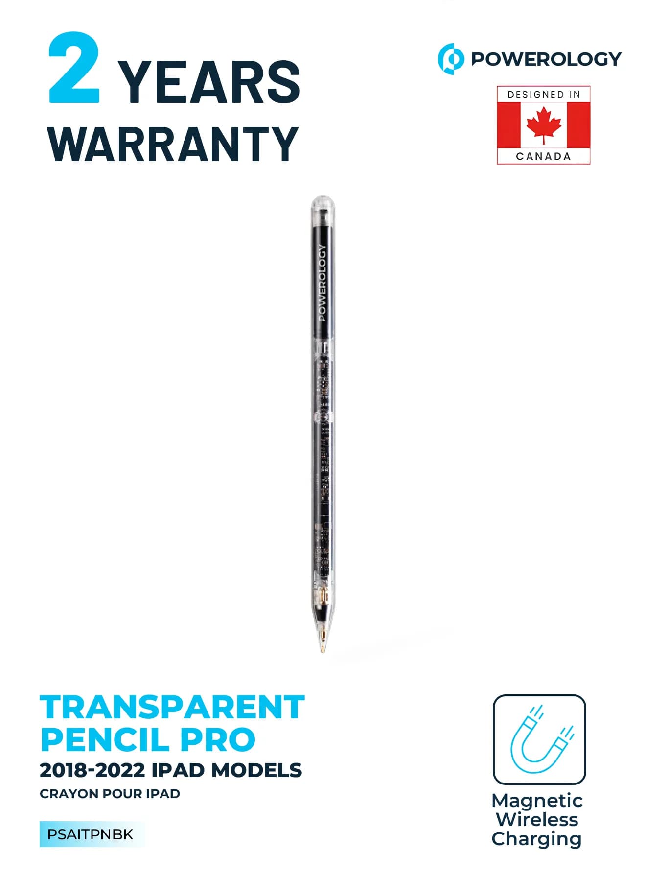 Powerology Smart Pencil PSAITPNBK - 1.5mm Tip, Magnetic Charging, Black 3