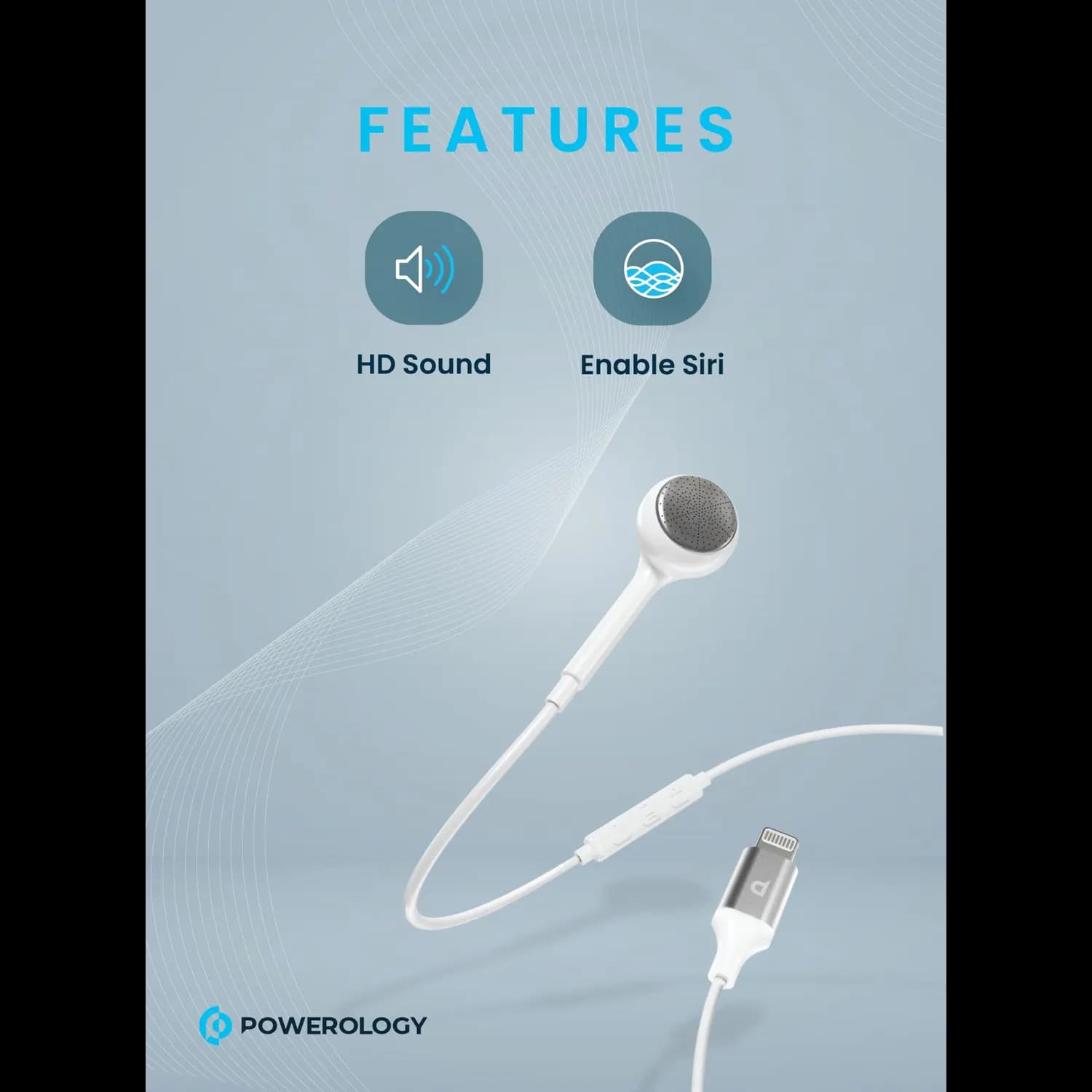 Powerology Mono Earphone - MFi Lightning, White — Black 6
