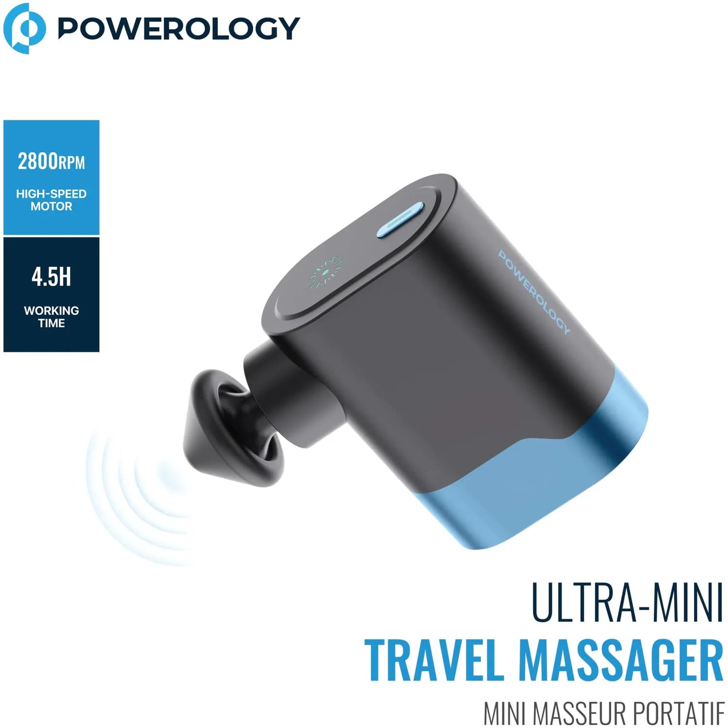 Powerology Travel Massager - Ultra-Mini, 40W, Black/Blue 2