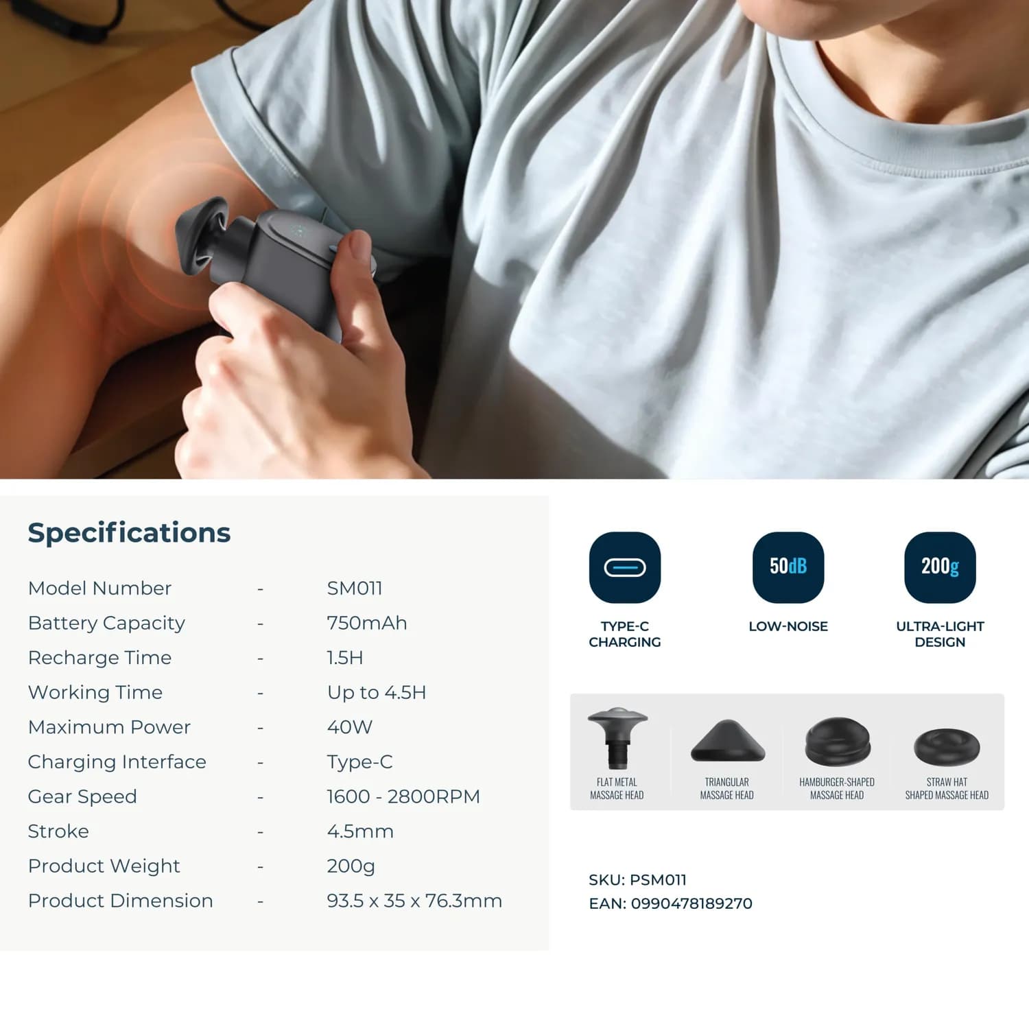 Powerology Travel Massager - Ultra-Mini, 40W, Black/Blue 3