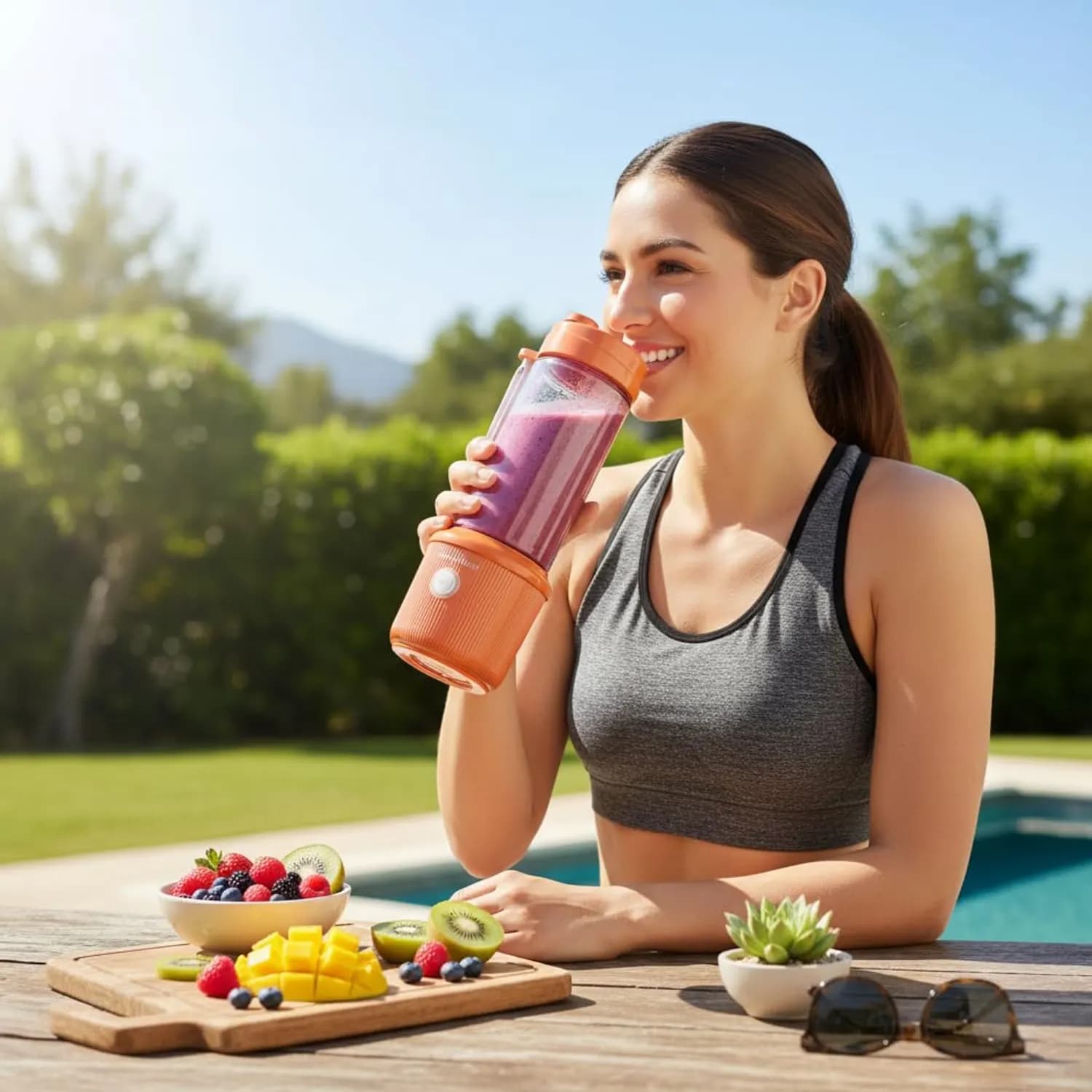 Powerology Portable Smoothie Blender - 1L, USB-C Rechargeable, Orange 2